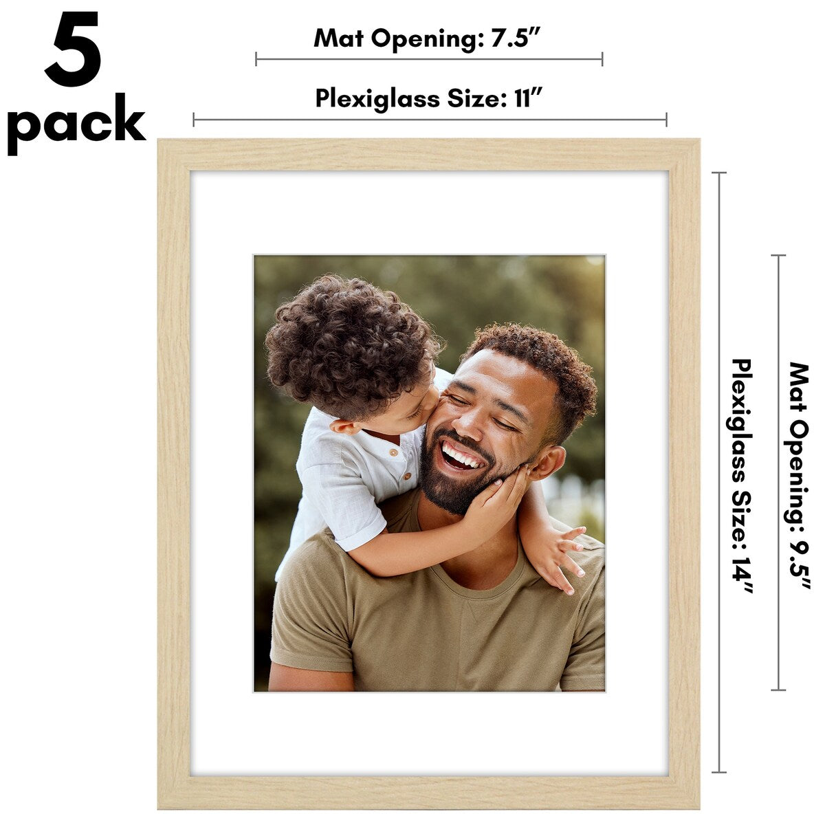 Americanflat 5 Pack of Picture Frames with Mat - Plexiglass Cover