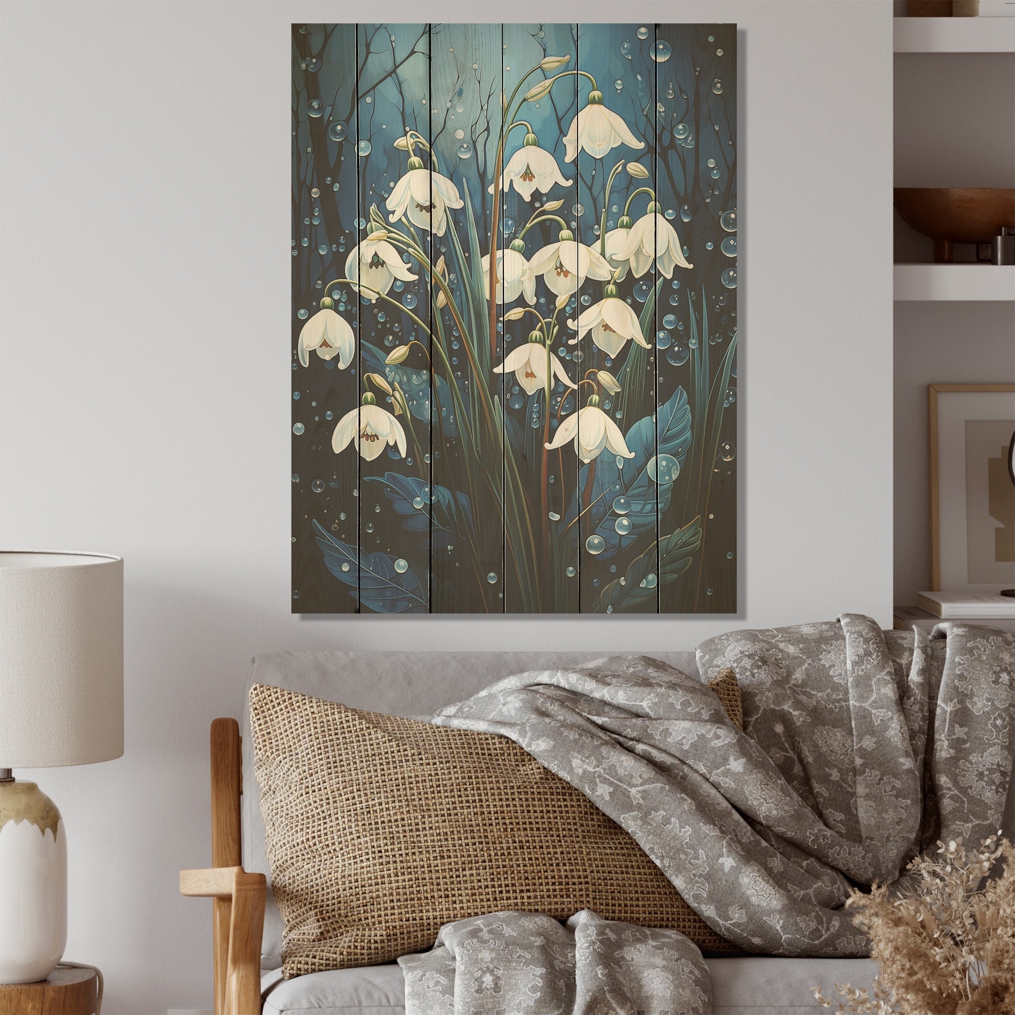 Designart Realistic Snowdrops Winter Chills I Snowdrops Wood Wall Art - Traditional Wood Panel On Natural Pine Wood