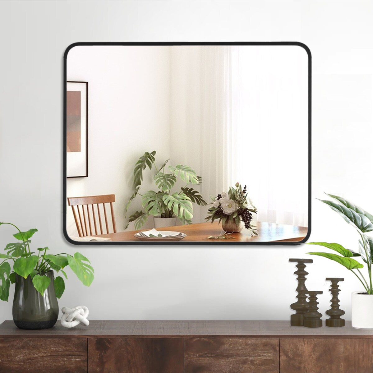 Rounded Rectangular Metal Framed Bathroom Vanity Mirror