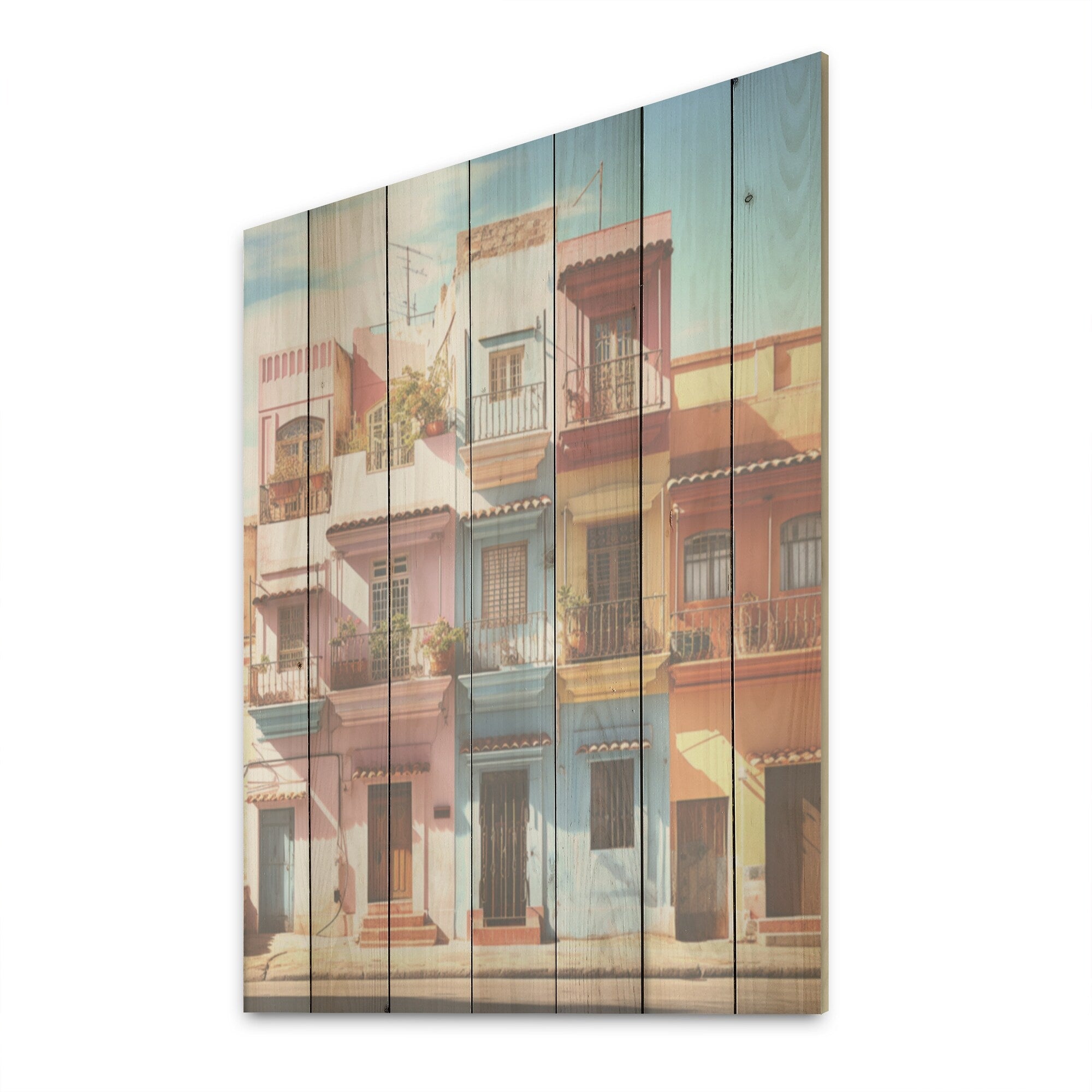 Designart Cuba Multicolor Street Charm Cuba Landscape Wood Wall Decor - Traditional Wood Panel On Natural Pine Wood