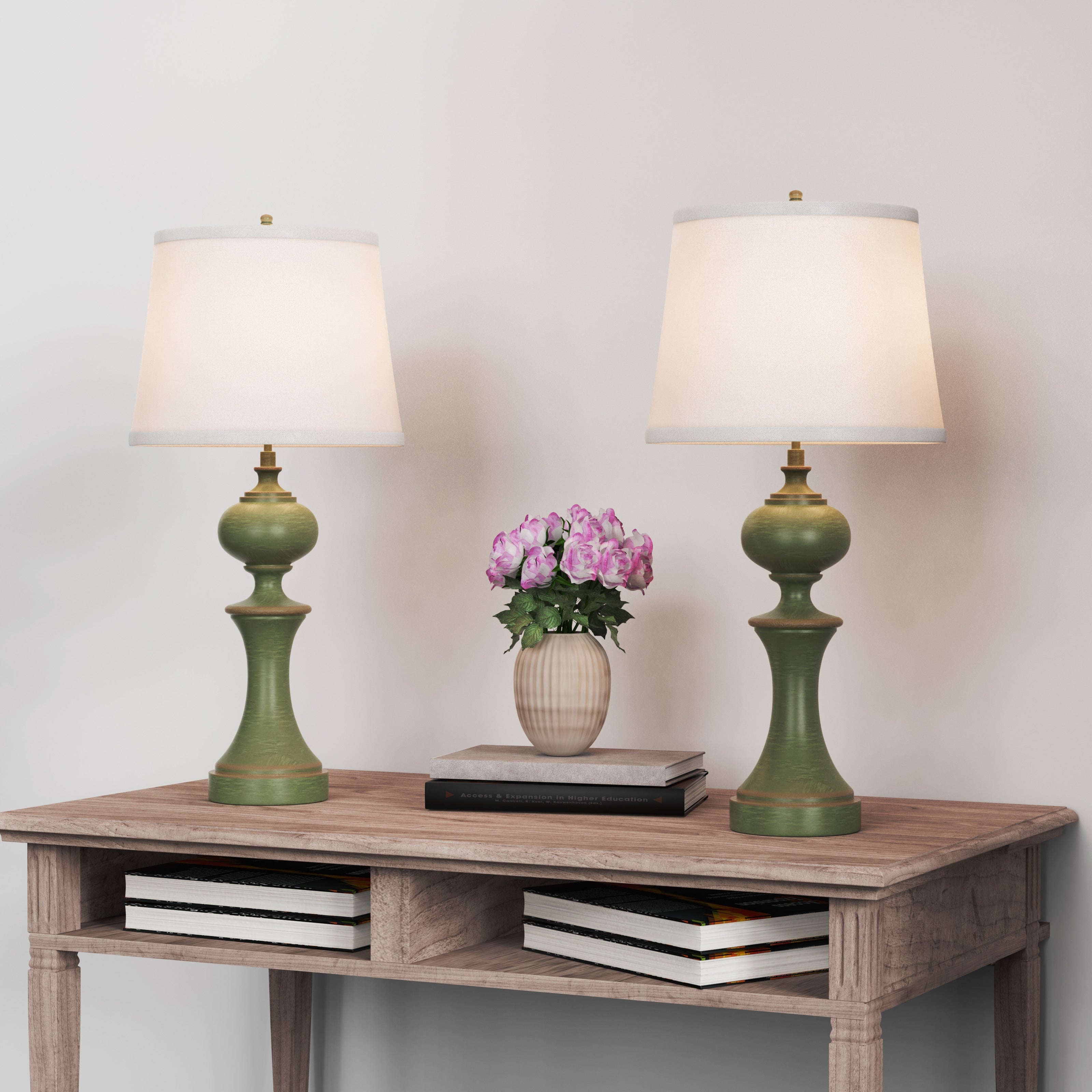 Retro Green Nightstand Lamp Table Lamps Set of 2