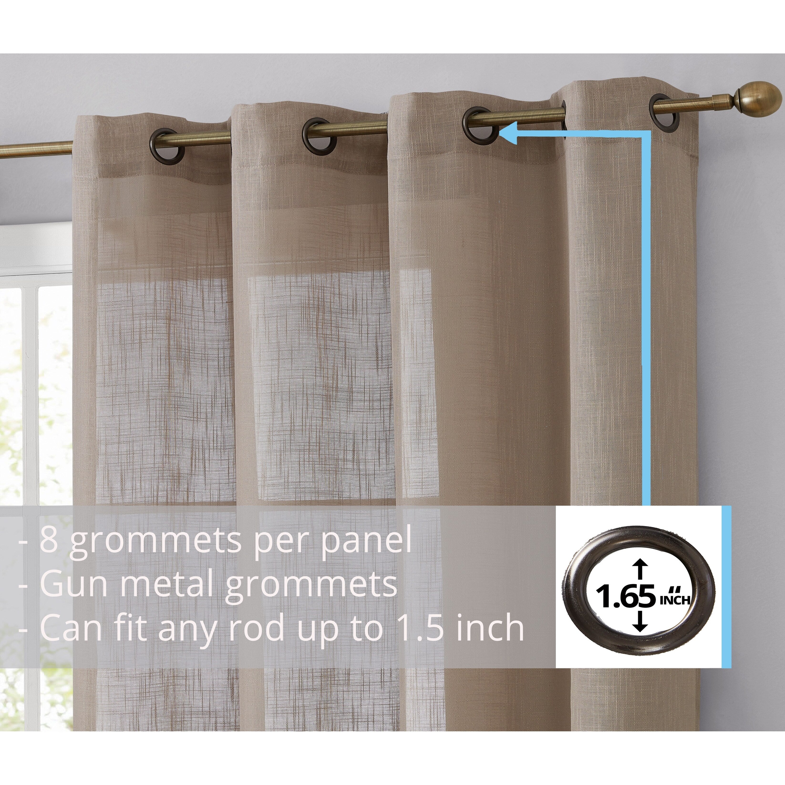 HLC.me Abbey Faux Linen Textured Semi Sheer Privacy Light Filtering Transparent Window Grommet Curtain Panels, Pair