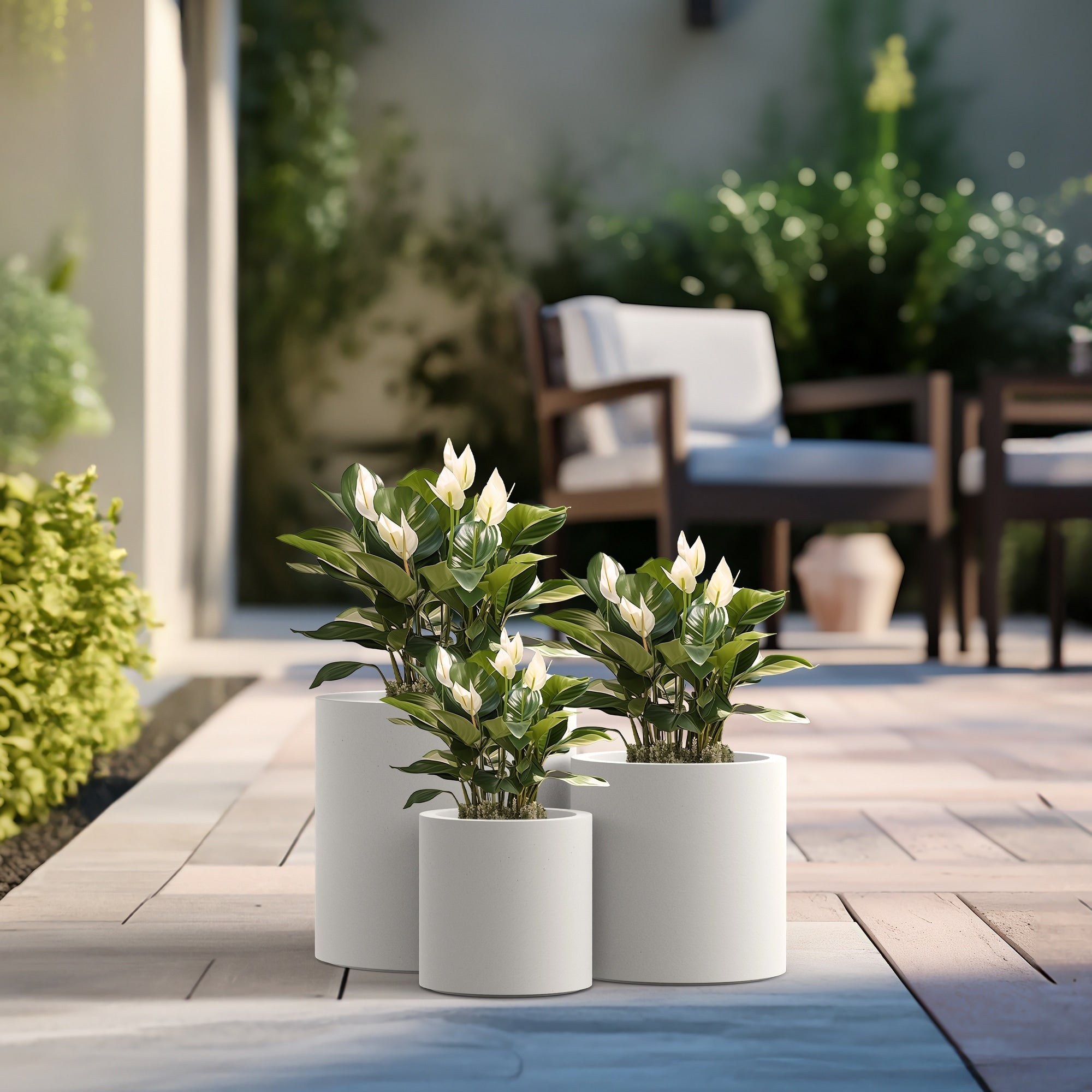 Tall Concrete Round Plant Pots / Large Indoor and Outdoor flower Planters