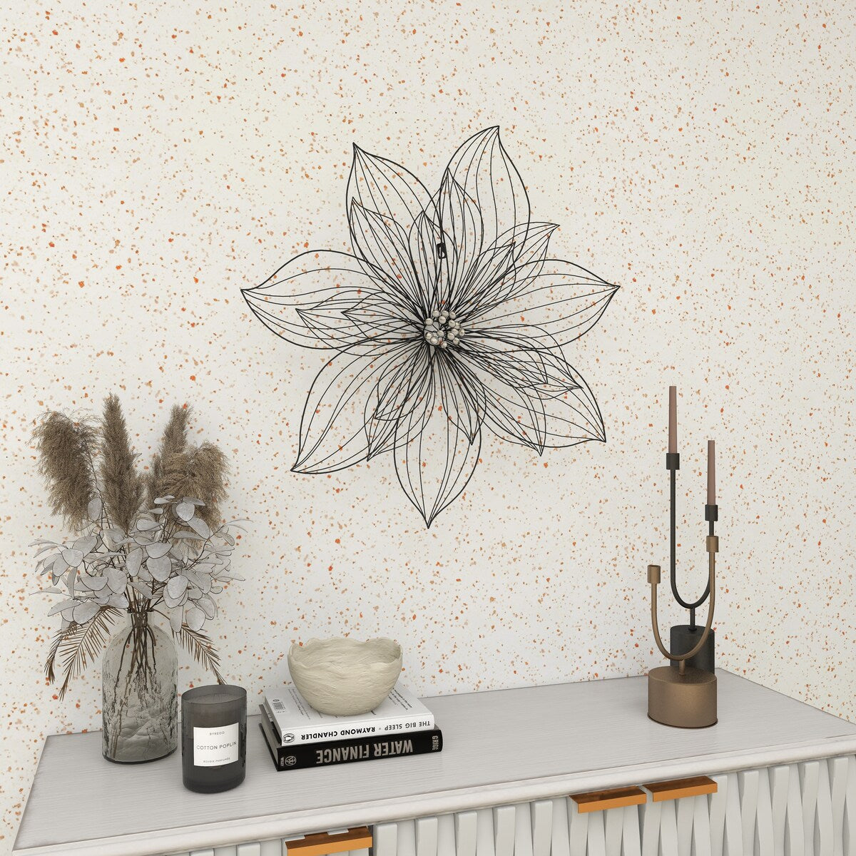 Metal Floral 3D Wire Home Wall Decor with Crystal Embellishments - Black - Roche River Decor