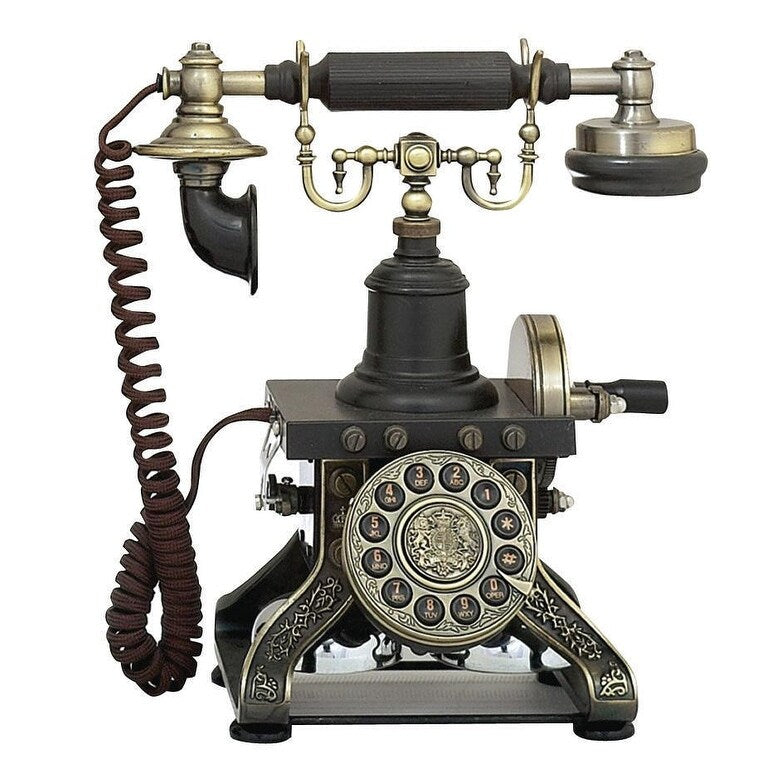 Brass Metal Functioning Vintage Style Telephone with Line Cord - Black - Roche River Decor