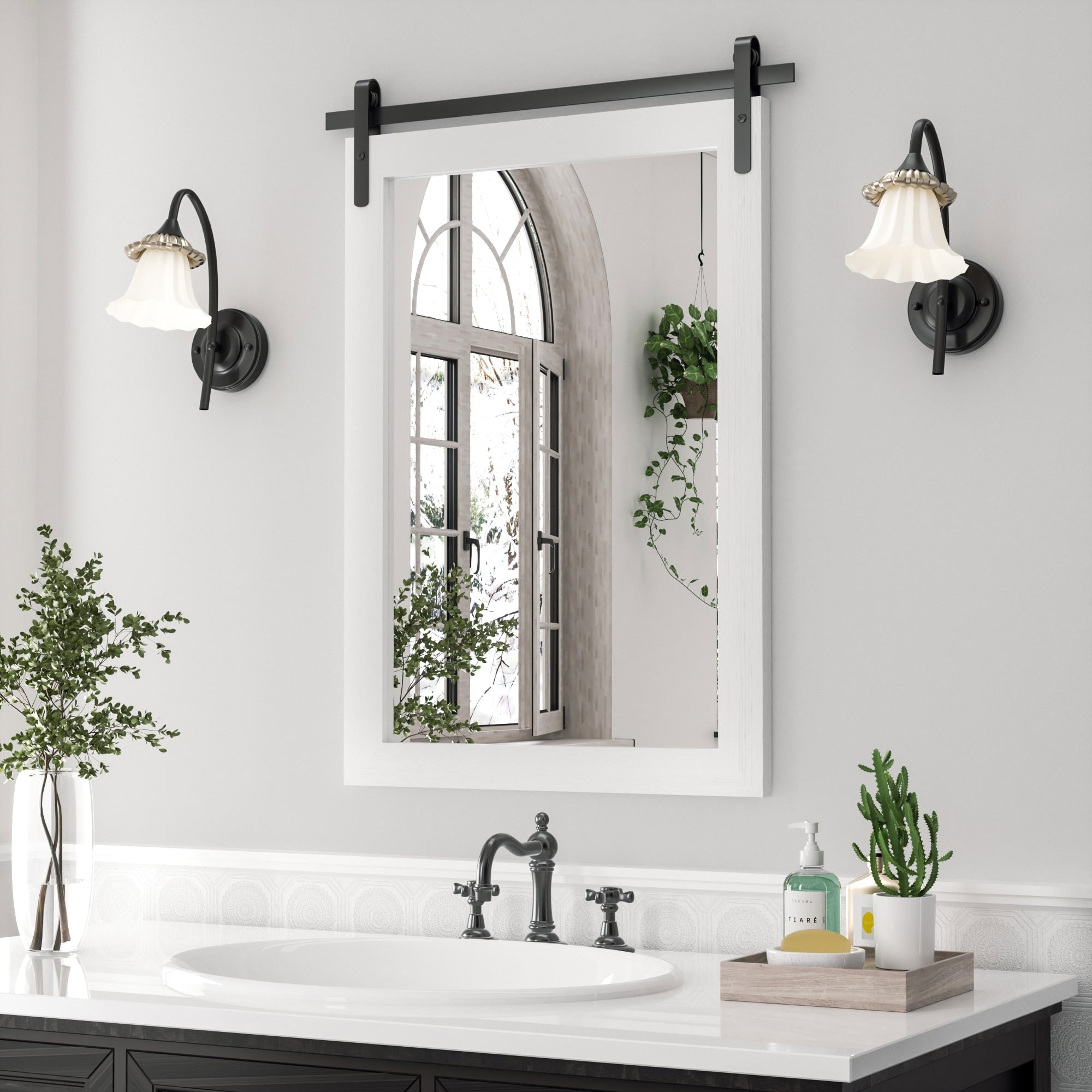 Modern Wall Mirrors, Rectangular Mirror with Wood Framed, Bathroom Mirror Barn Mirror Barn Door Mirror with Multi Size