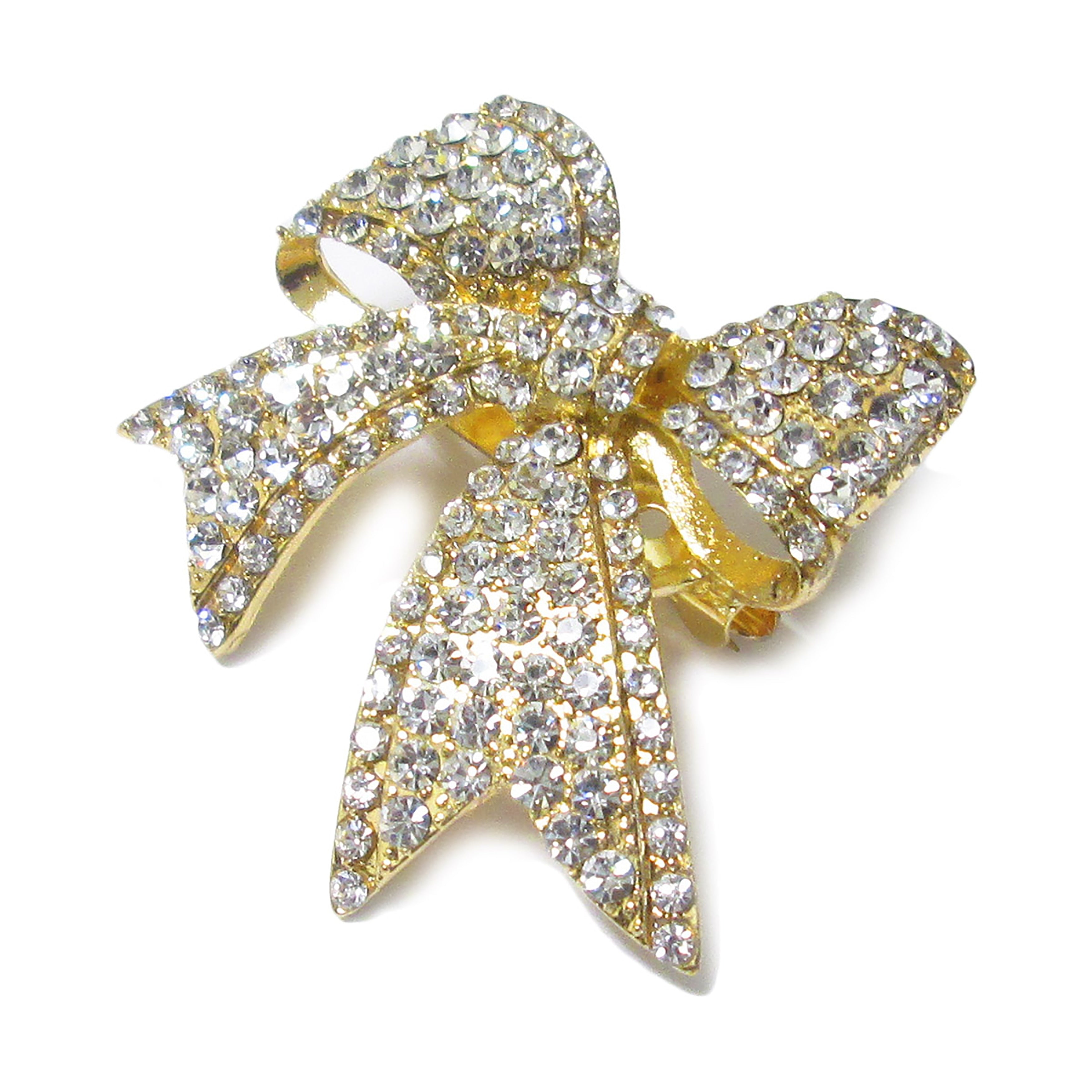 Set of 2 Ribbon Bow Crystal Rhinestone Brooch Pin Decorative Accent Piece 2in - 2 H x 2 W x 0.5 DP - 2 H x 2 W x 0.5 DP