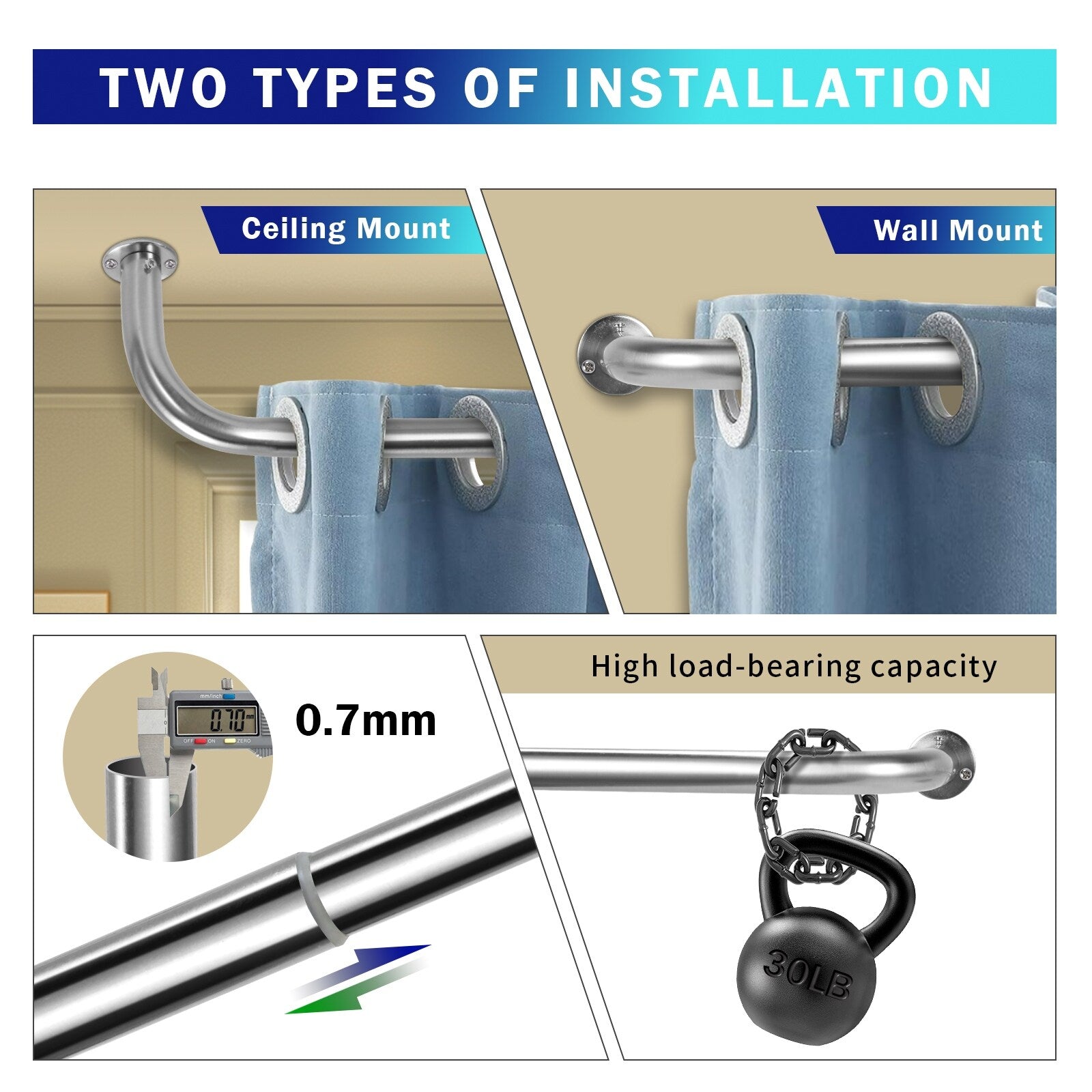 Energy-saving Wraparound Adjustable French Blackout Curtain Rod Set