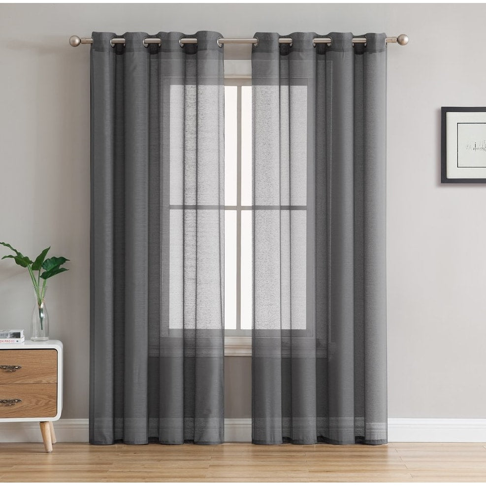 HLC.me 2 Piece Semi Sheer Voile Window Curtain Drapes Grommet Top Panels Bedroom, Living Room - Set of 2 panels