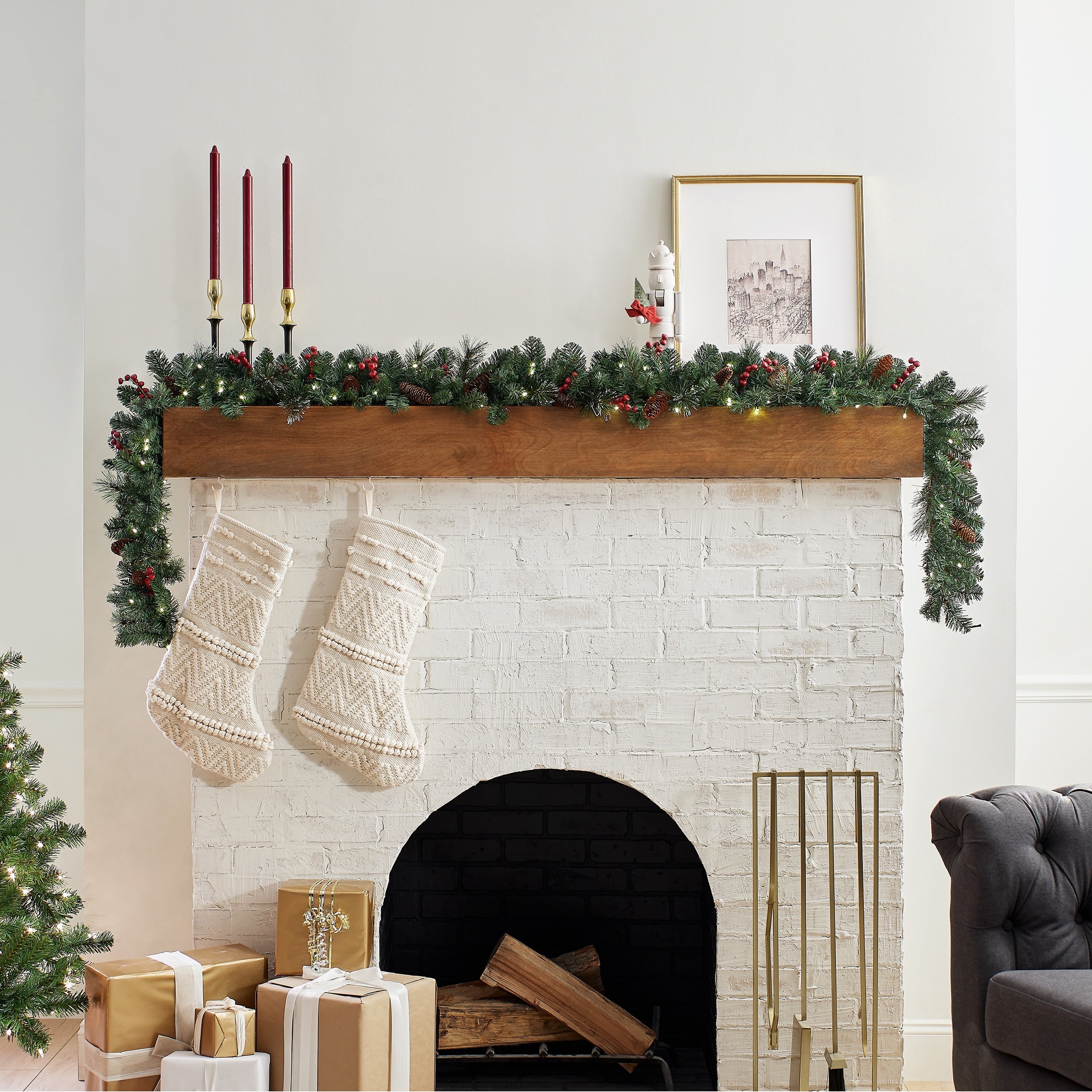 National Tree 9' Pre-lit Spruce Garland with Cones and Berries