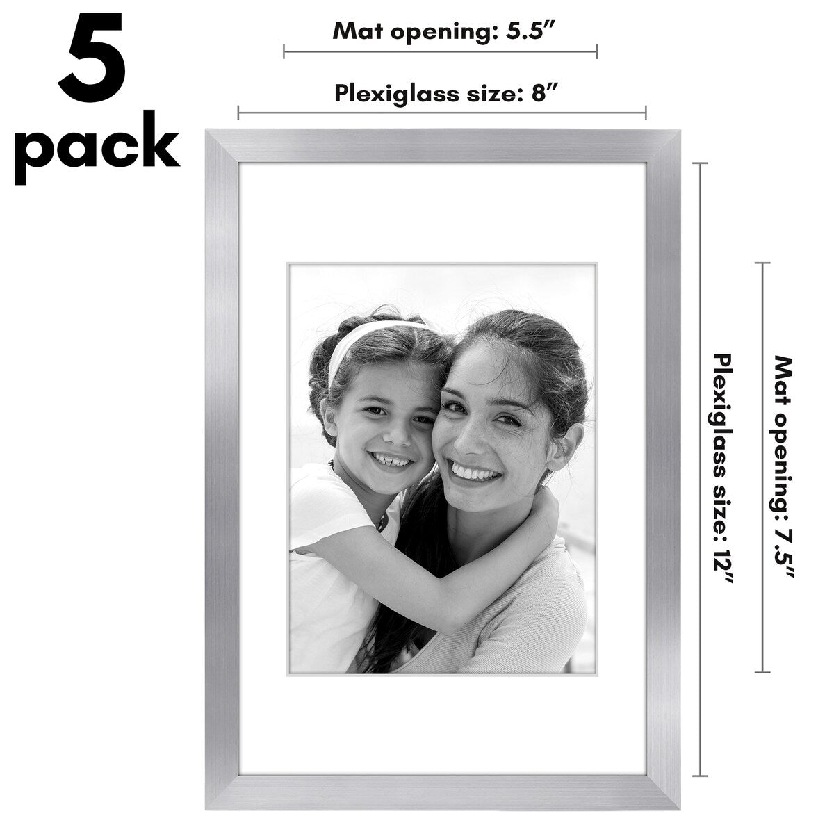 Americanflat 5 Pack of Picture Frames with Mat - Plexiglass Cover