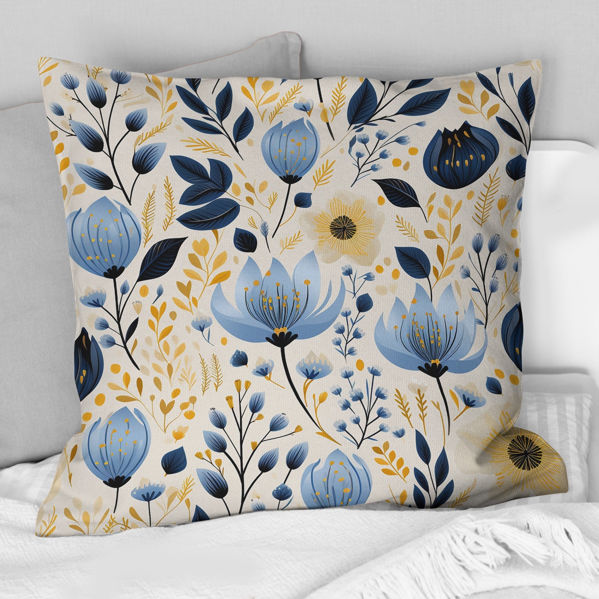 Designart Minimalist Blue Floral Charm Botanics I Floral Printed Throw Pillow