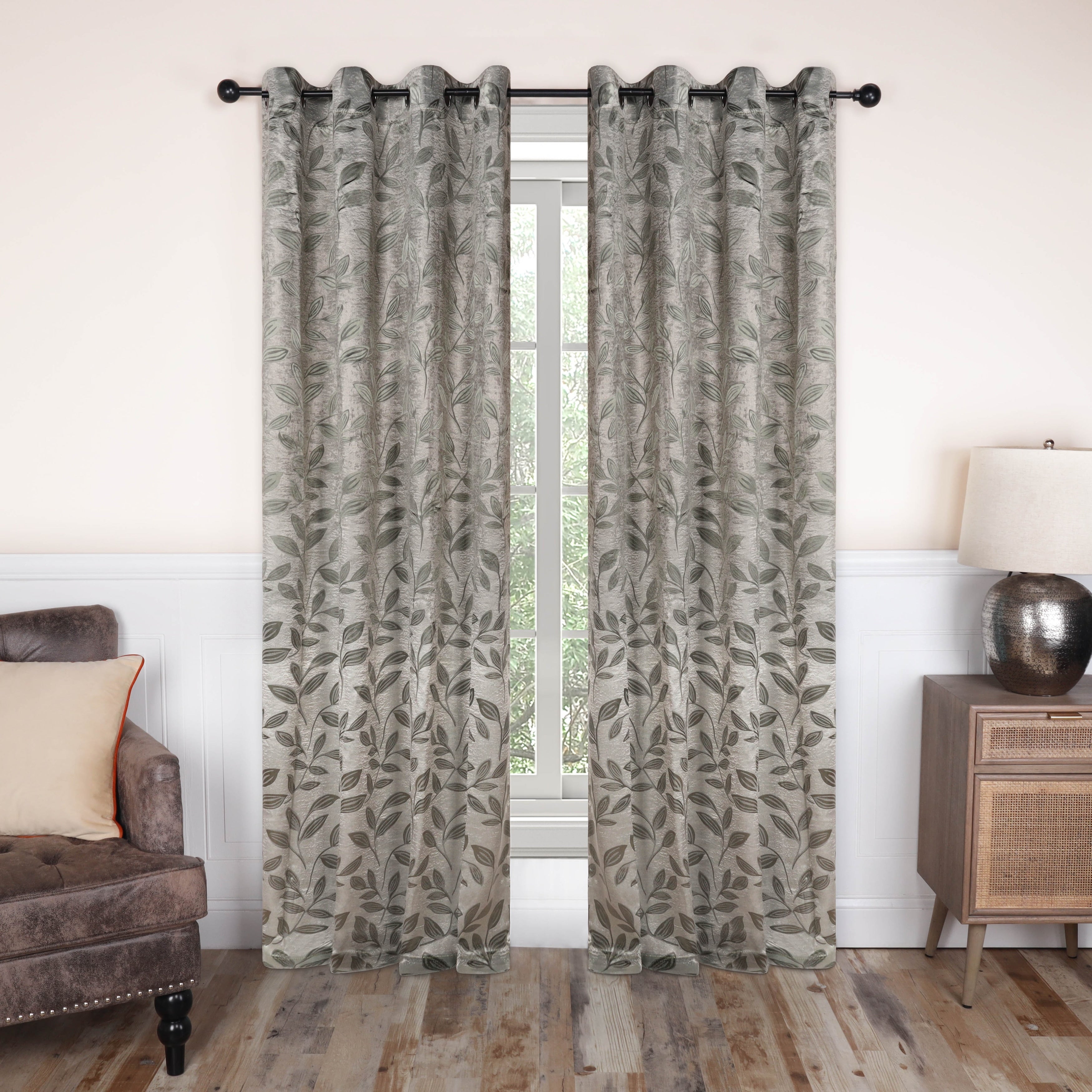 Superior Modern Bohemian Leaves Room Darkening Blackout Curtains, Rod Pocket or Grommets, Set of 2