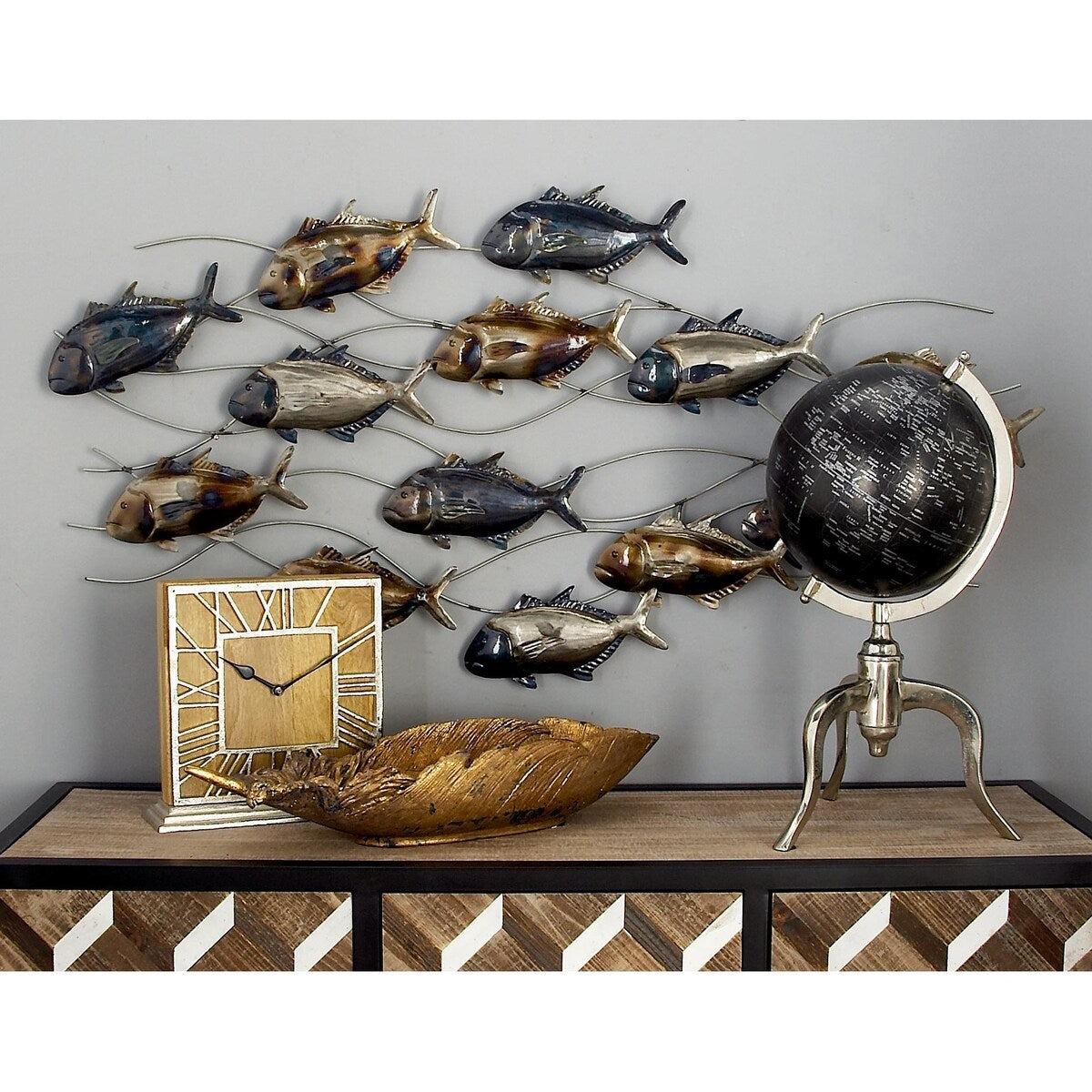 Metal Fish Indoor Outdoor Home Wall Decor with Silver and Bronze Accents - Blue - Roche River Decor