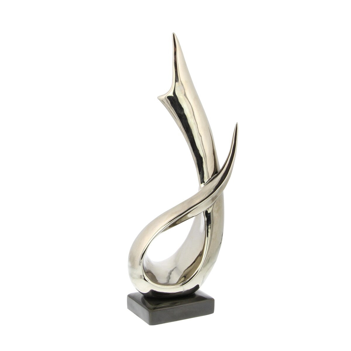 Porcelain Ceramic Abstract Decorative Sculpture with Black Base - Silver - Roche River Decor