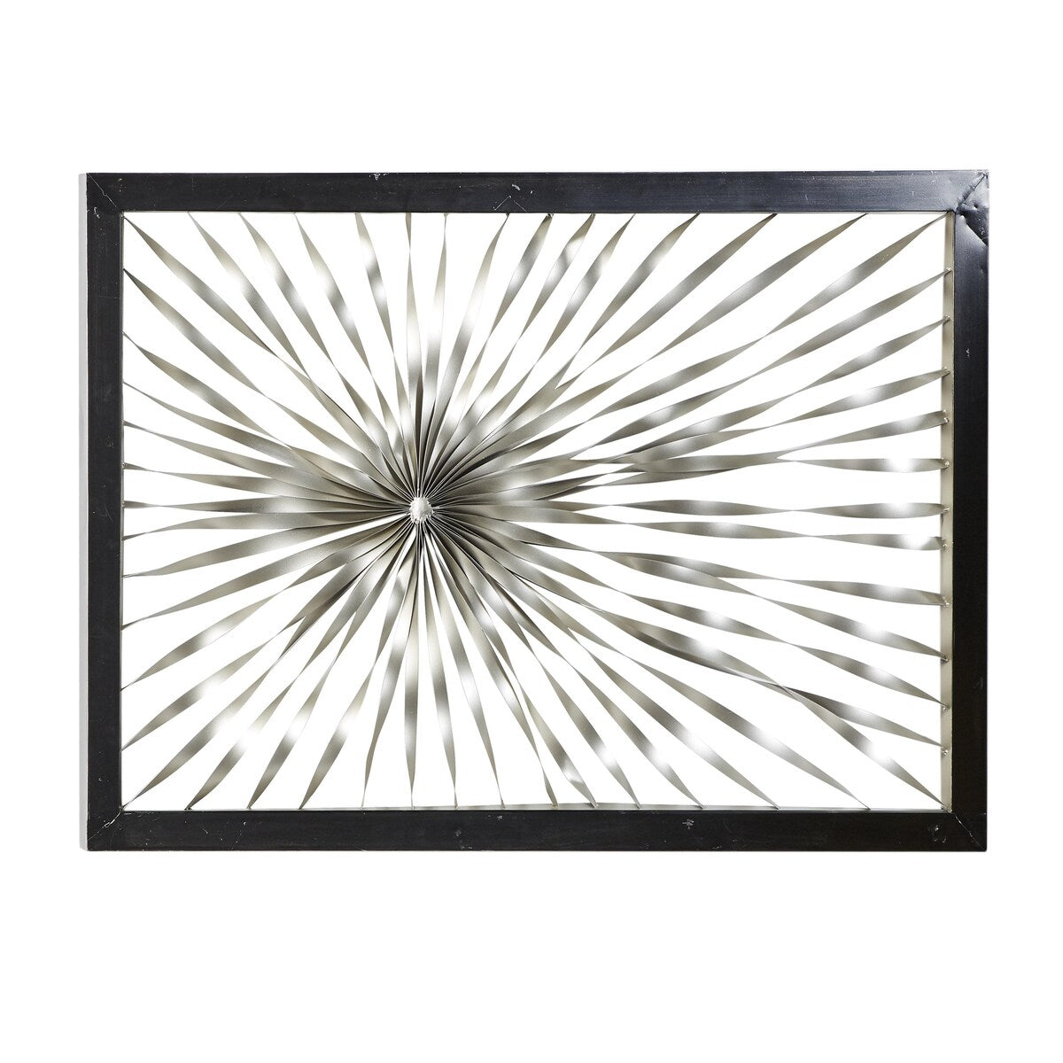 Metal Sunburst Coiled Ribbon Home Wall Decor with Black Frame - Silver - Roche River Decor