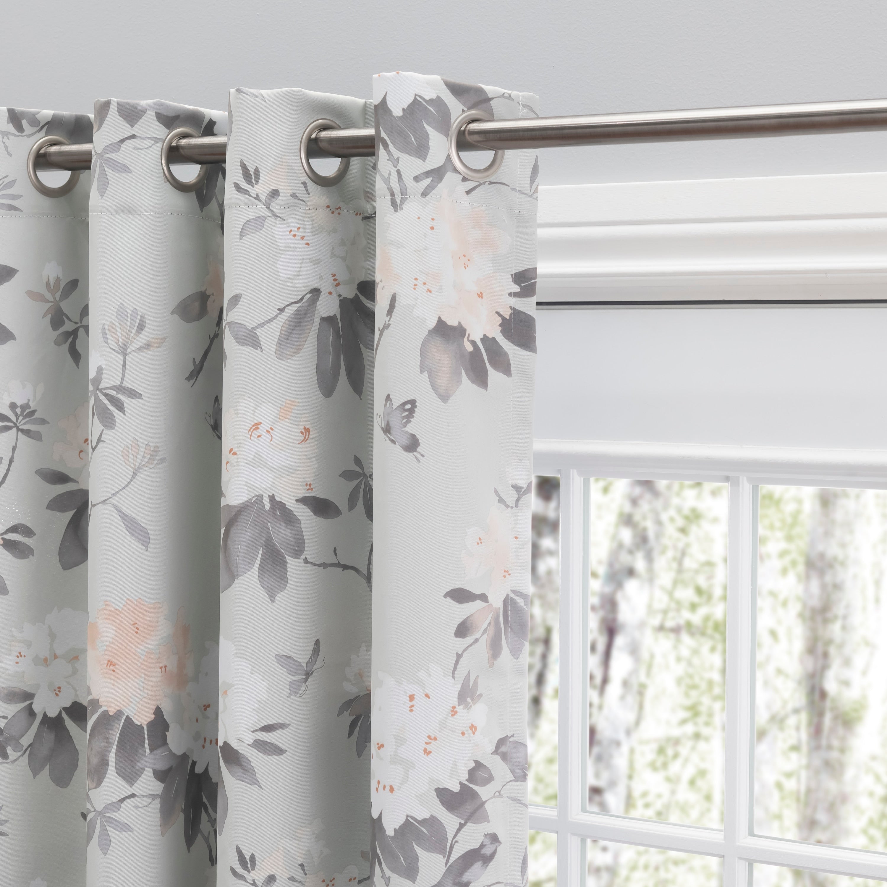 Mystic Garden Floral Premium Blackout Grommet Short Curtain Panel W Wand