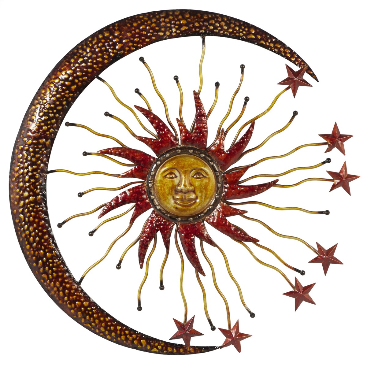 Metal Sun and Moon Indoor Outdoor Home Wall Decor with Stars - Copper - Roche River Decor