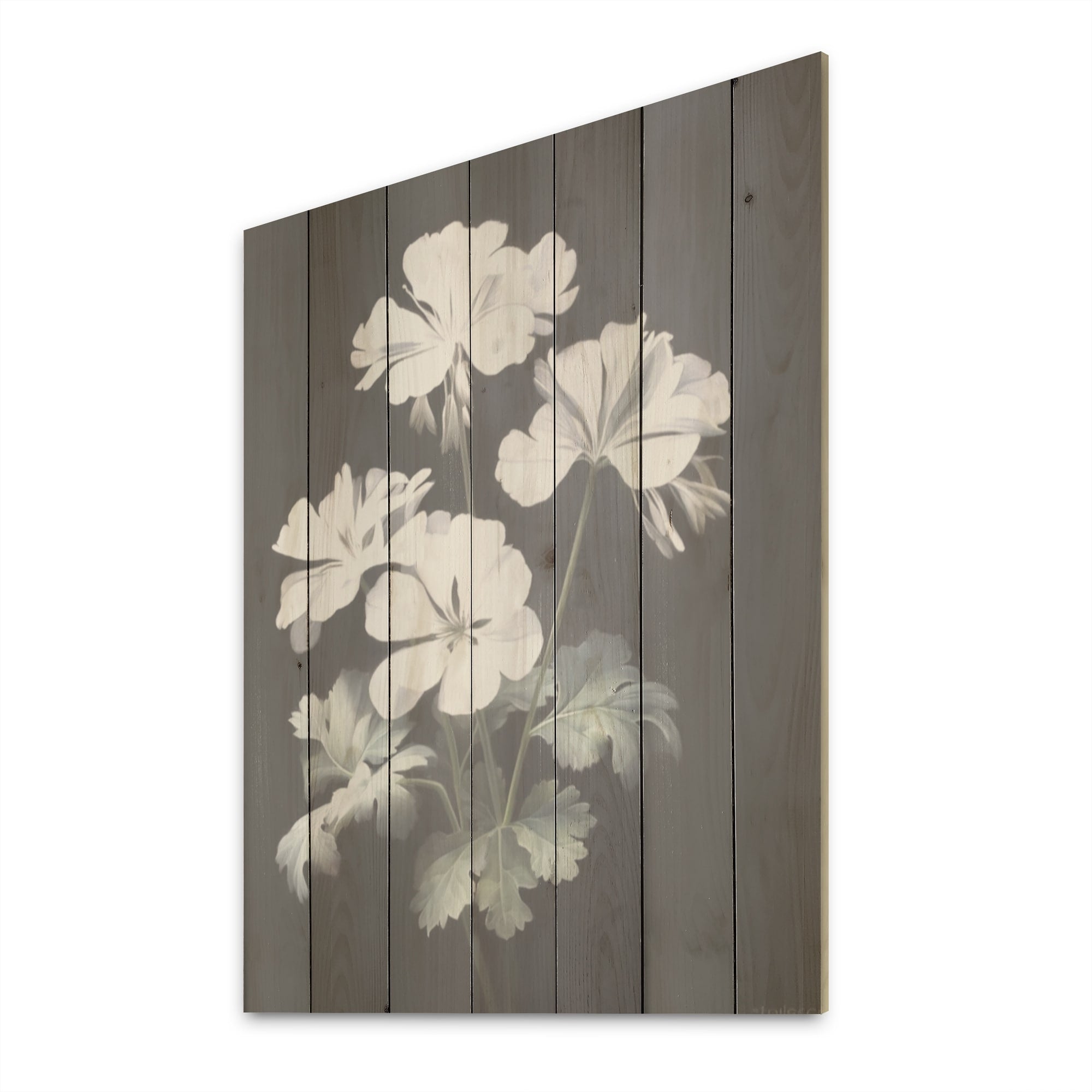 Designart Black And White Geranium Minimal Expression Geraniums Wall Art White Wood Panel On Natural Pine Wood