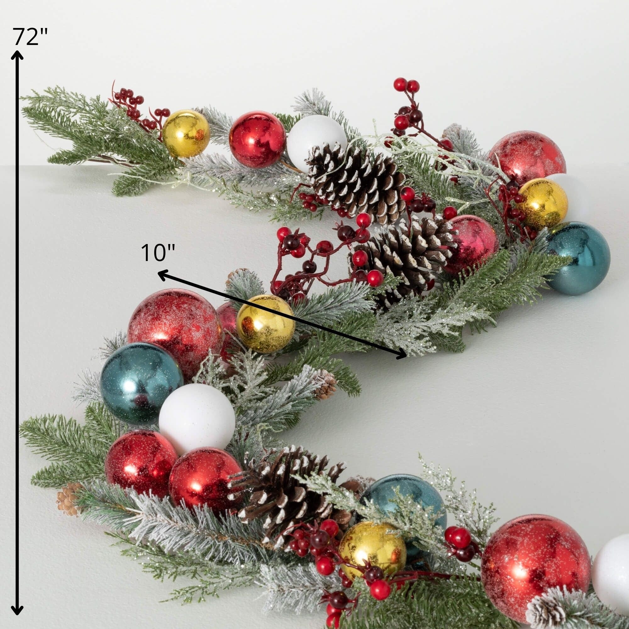 72L Sullivans Artificial Christmas Shiny Ball Frosted Garland, Multicolor