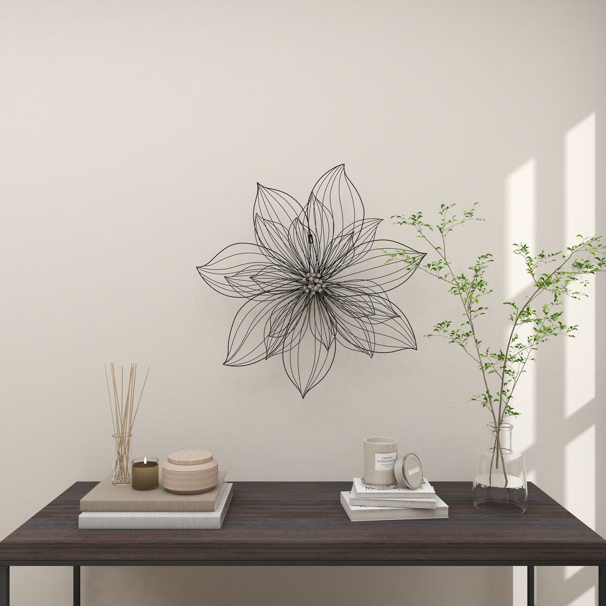 Metal Floral 3D Wire Home Wall Decor with Crystal Embellishments - Black - Roche River Decor