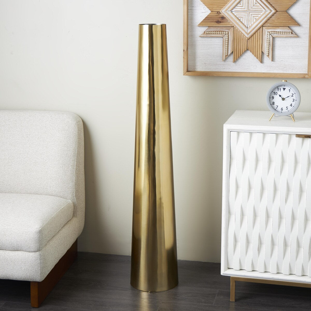 Stainless Steel Metal Minimalistic Tall Floor Cone Decorative Vase - Gold or Silver - Roche River Decor