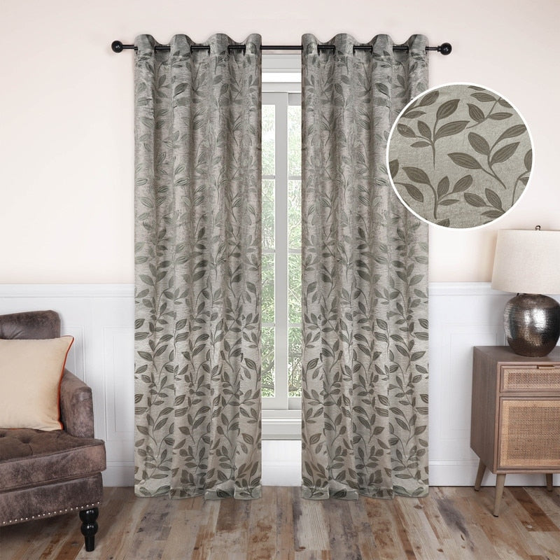 Superior Modern Bohemian Leaves Room Darkening Blackout Curtains, Rod Pocket or Grommets, Set of 2