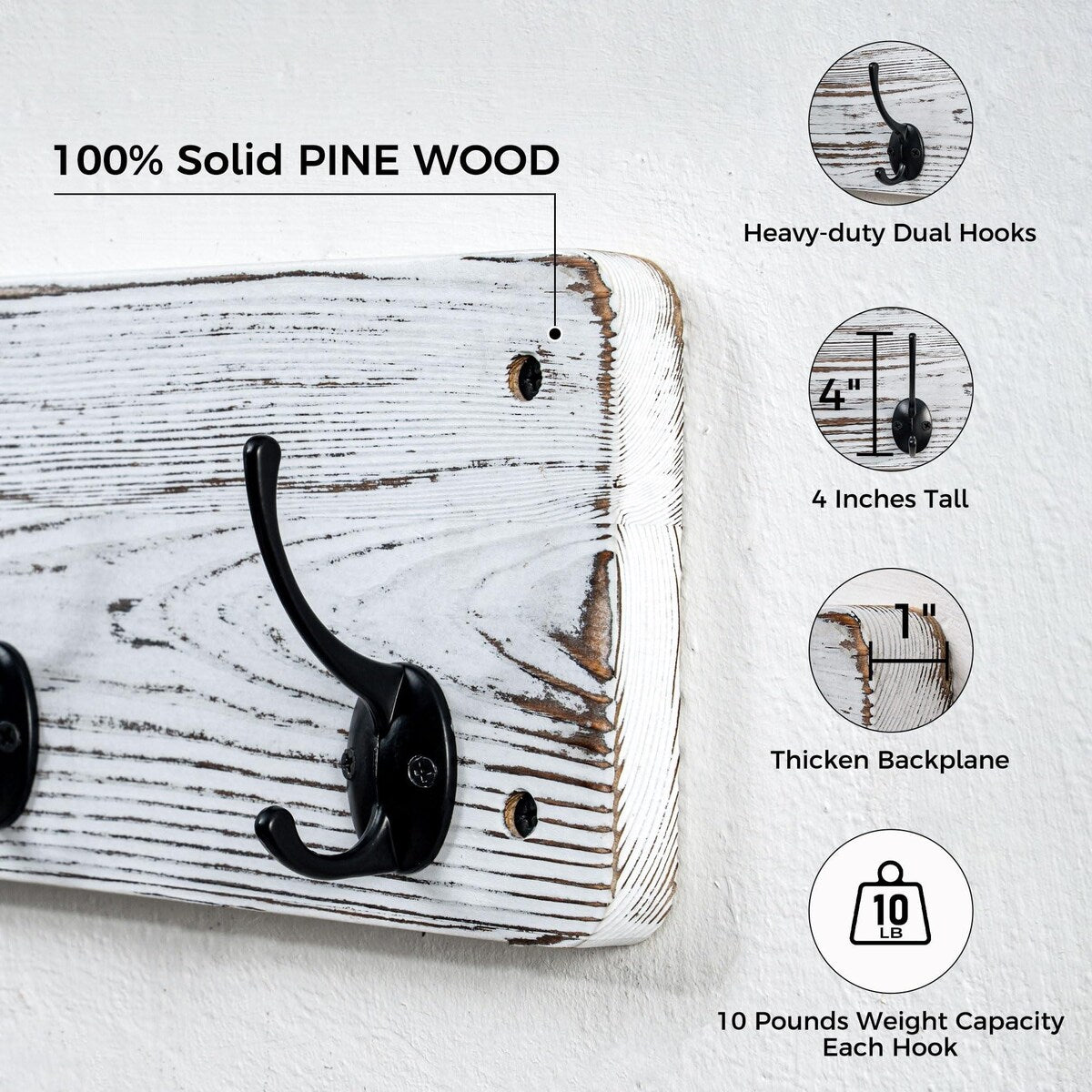 Solid Wood Wall 12 - Hook Coat Rack with Shelf