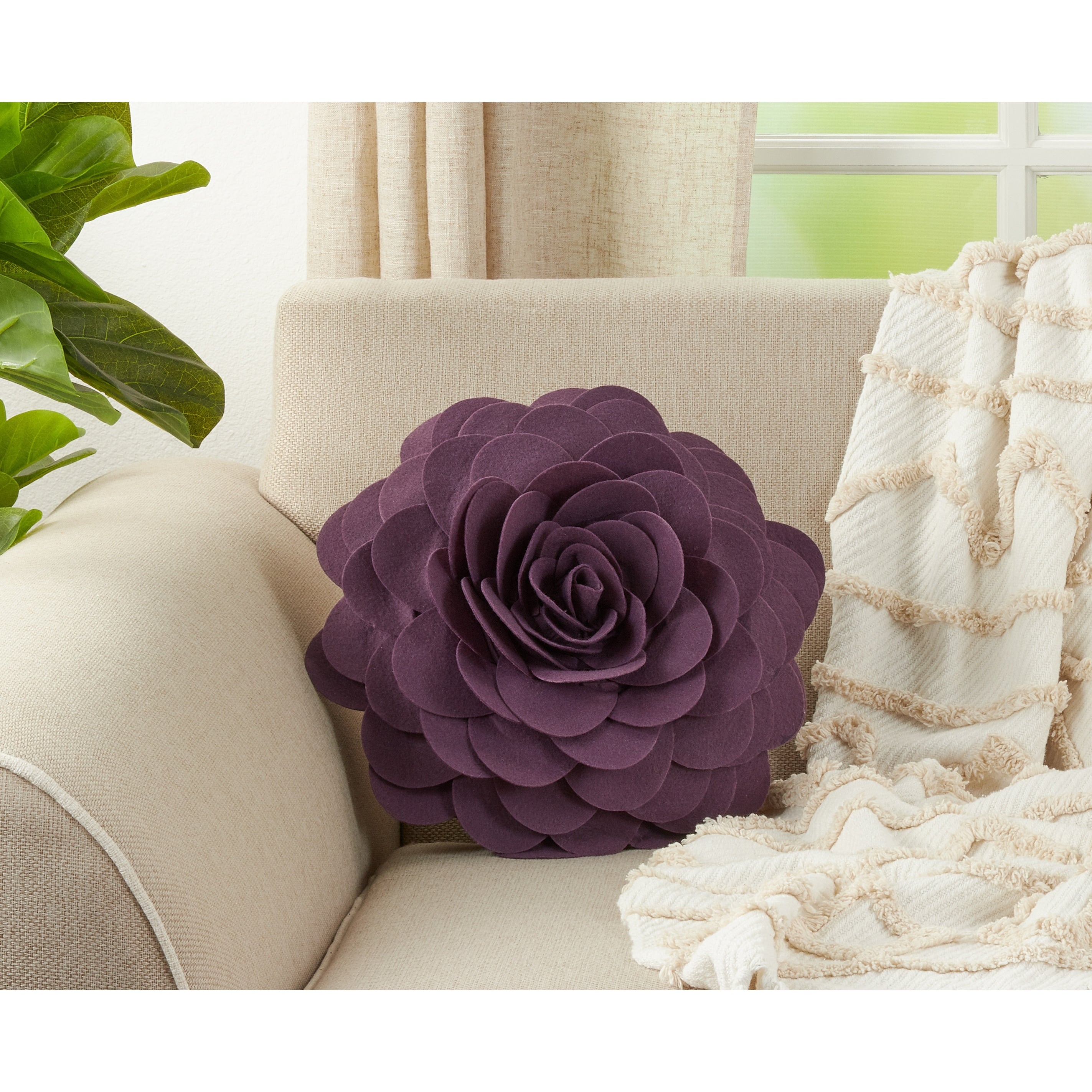 Elegant Textured Colorful Decorative Flower Throw Pillow