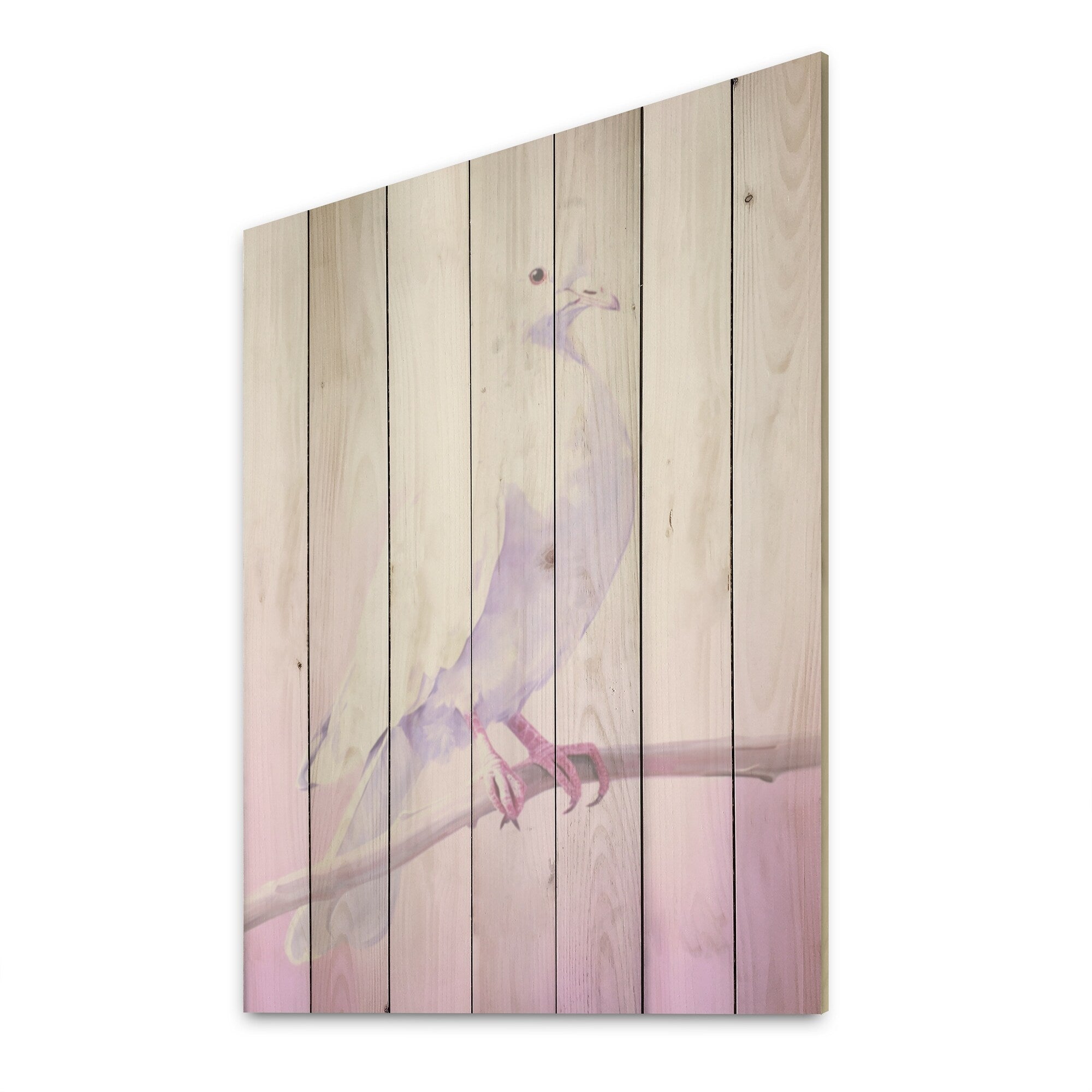 Designart Polished Dove I Dove Wood Wall Decor - Modern Pink Wood Panel On Natural Pine Wood