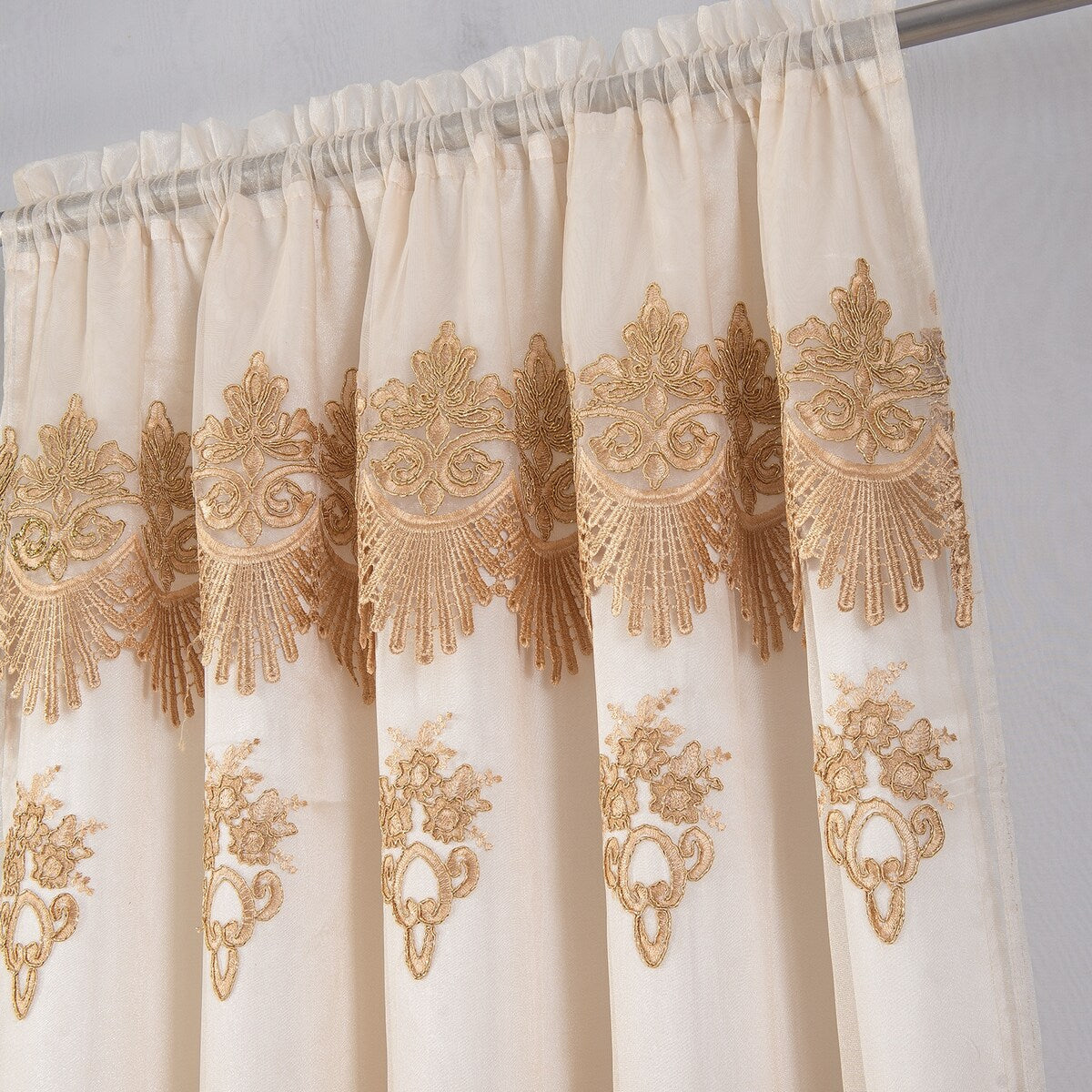 Dayton Embroidered Window Curtain Panel with Attached Valance