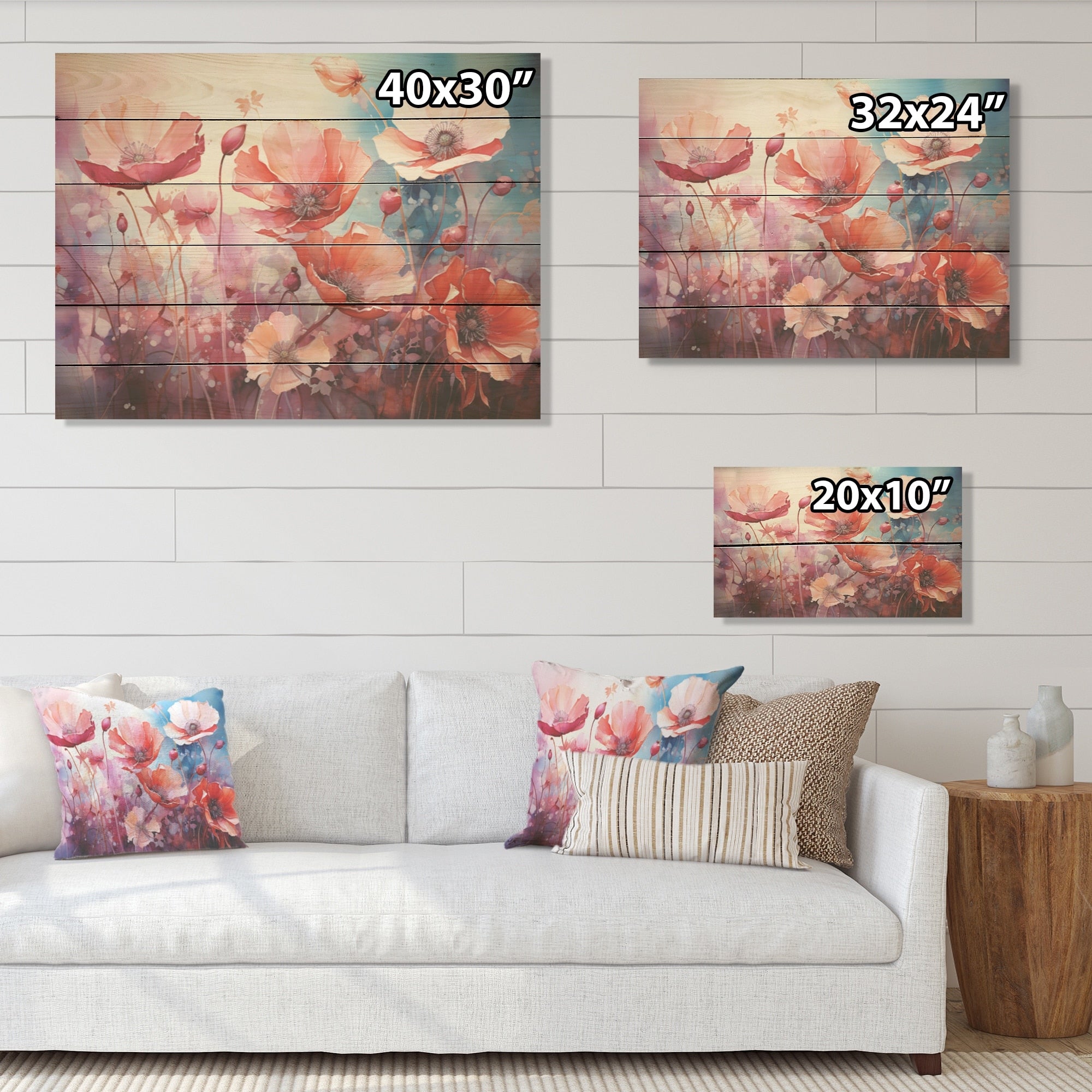 Designart Pink Crimson Flower Meadow Field IX Flower Wood Wall Decor Traditional Pink Wood Panel On Natural Pine Wood