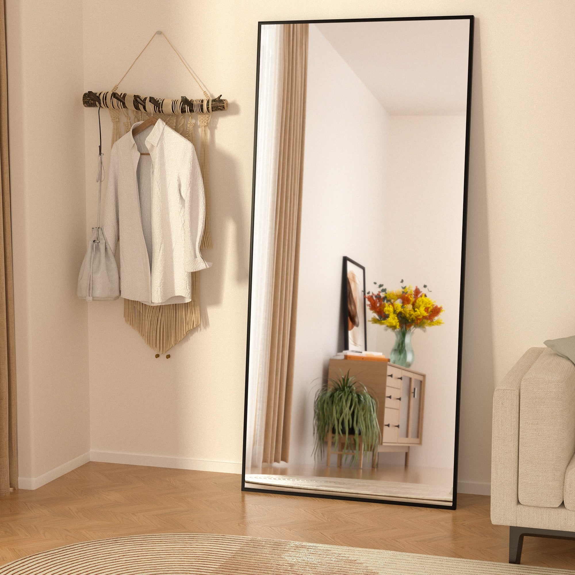 Rectangle Full Length Mirror,Floor Mirror with Stand,Hanging/Leaning