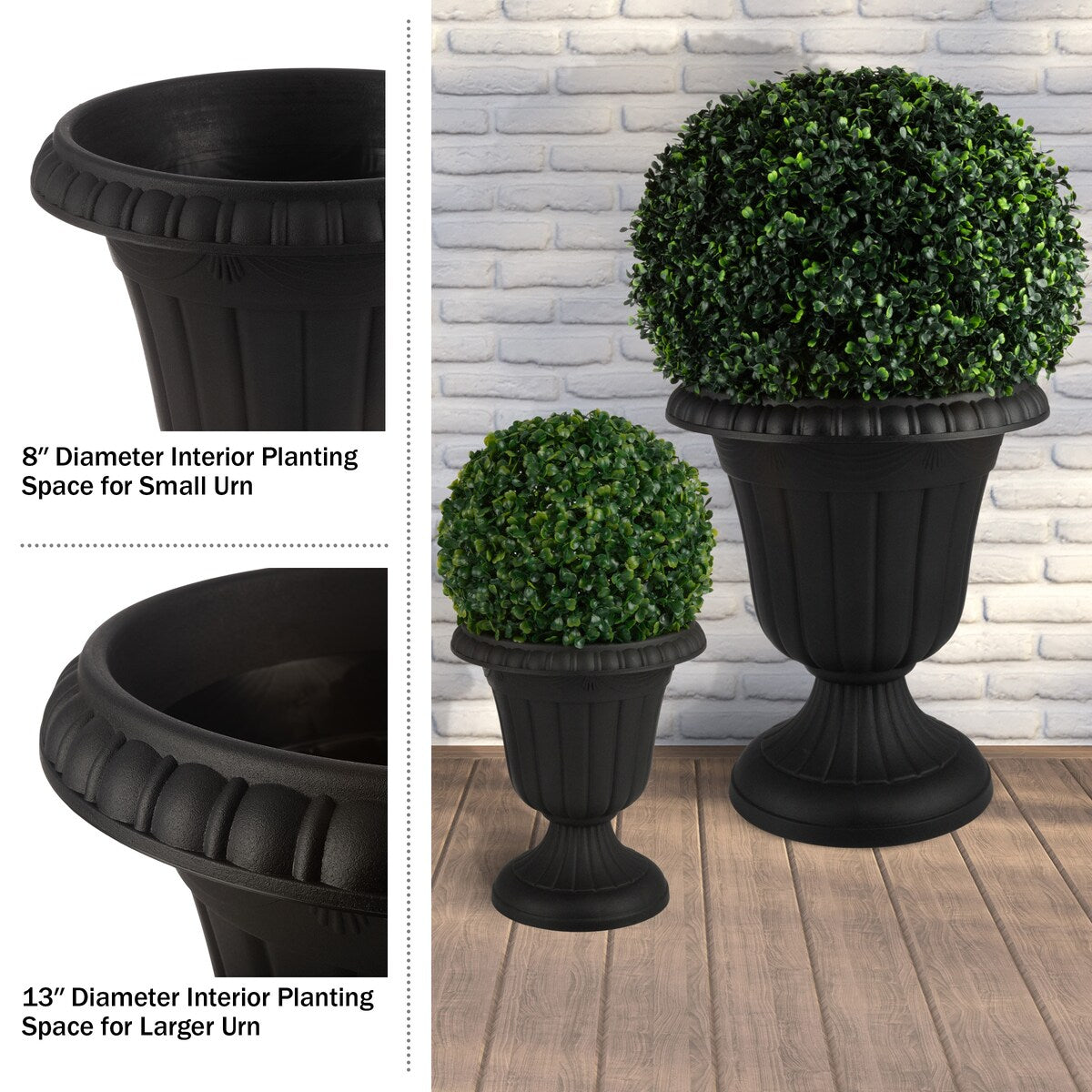 Pure Garden Large and Small Outdoor Urn Planter 2-Pack - Pack of 2