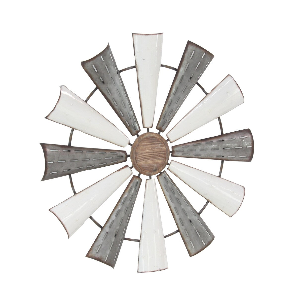 Metal Windmill Home Wall Decor with Galvanized Metal Accents - White - Roche River Decor