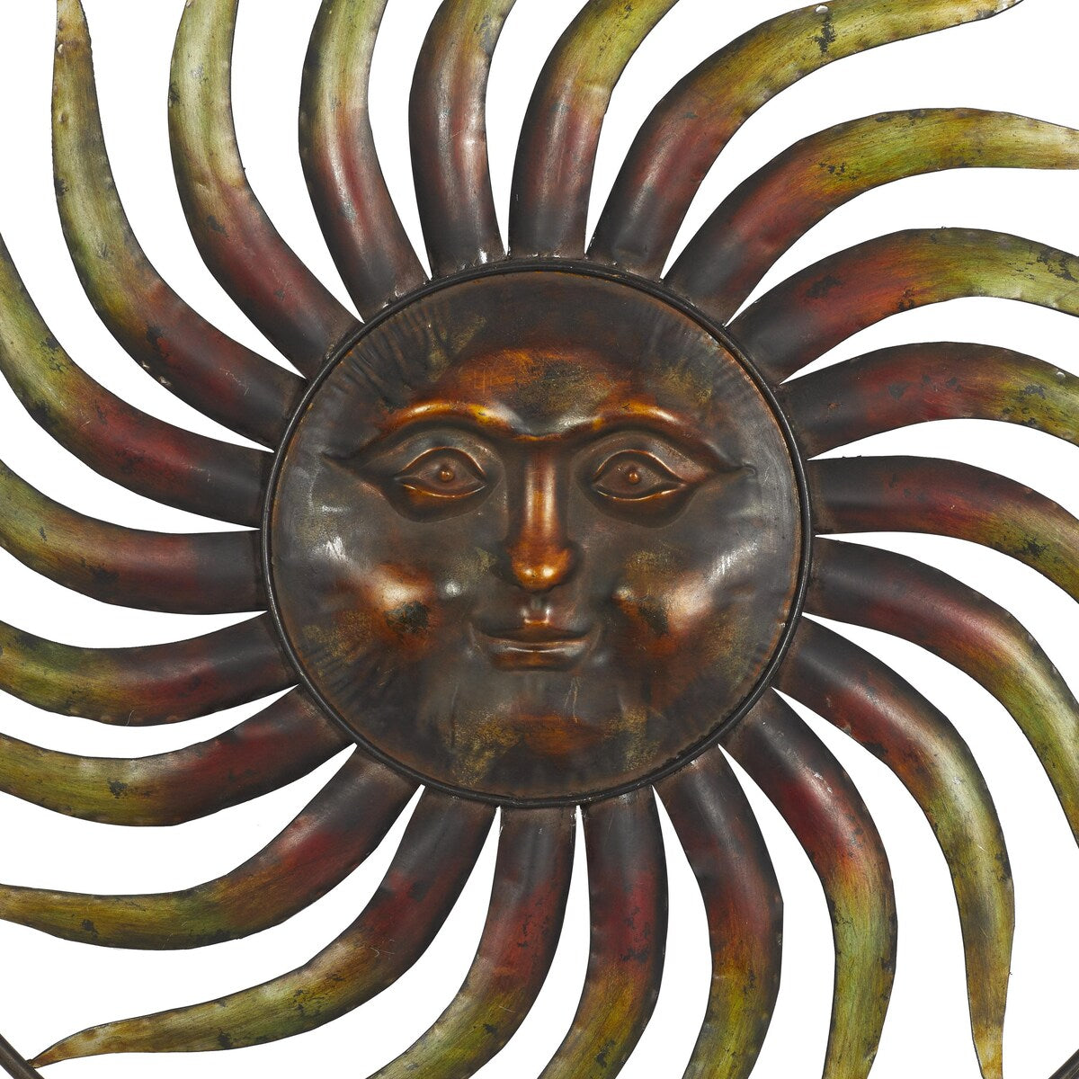 Metal Sun Indoor Outdoor Weathered Home Wall Decor with Green Accents - Copper - Roche River Decor