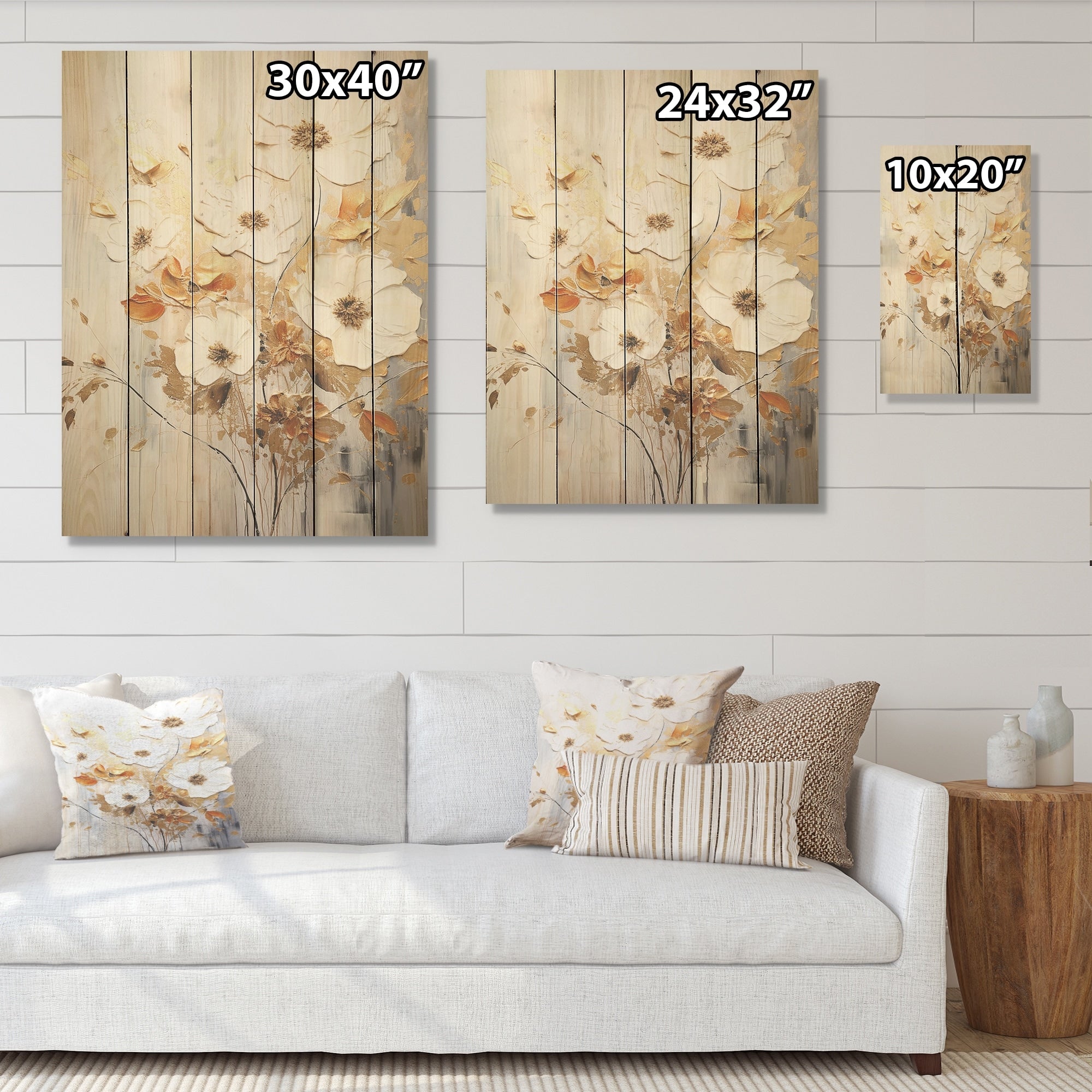 Designart Beige And Blue Seasonal Flowers Collage Seasonal Flowers Wall Art Beige Wood Panel On Natural Pine Wood