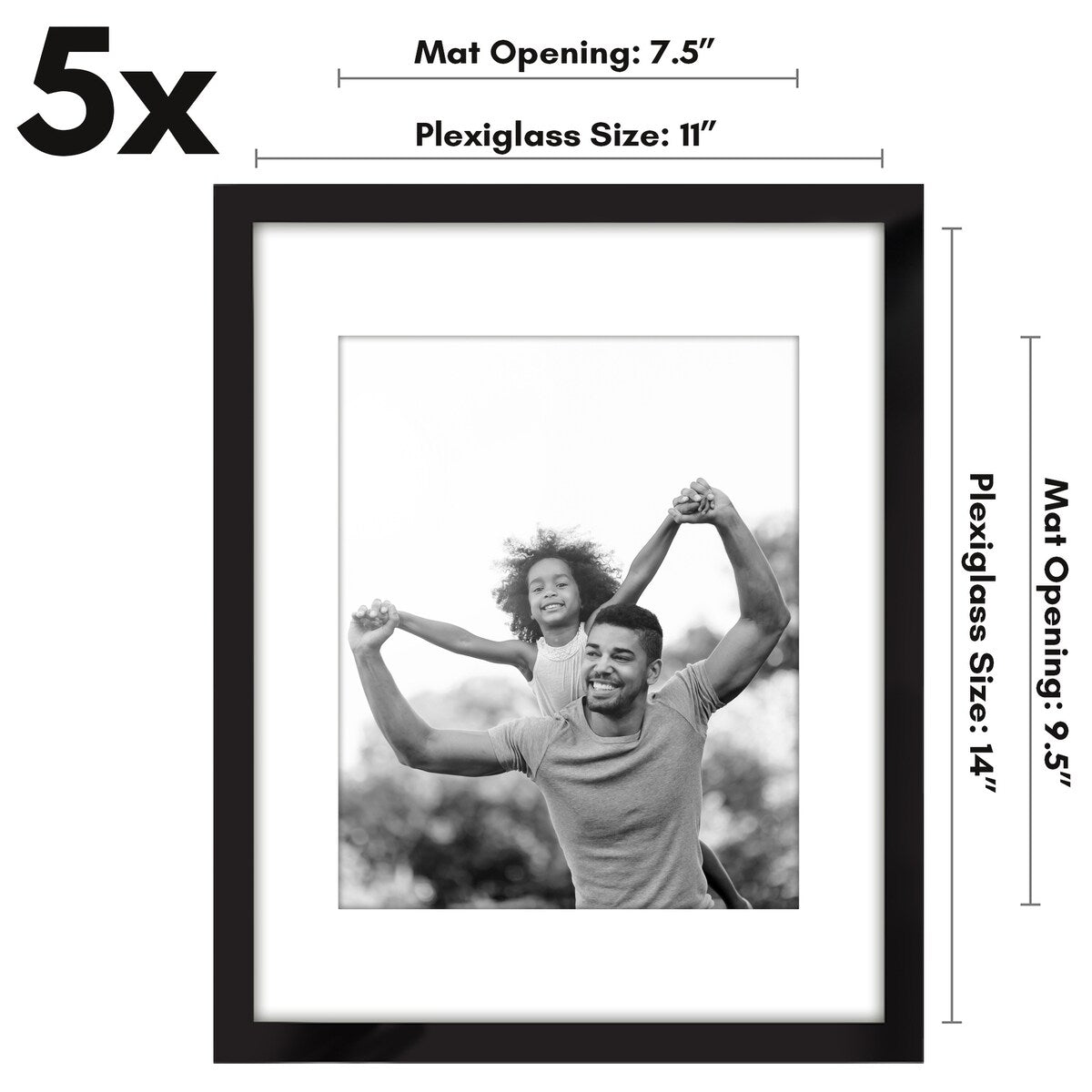 Americanflat 5 Pack of Picture Frames with Mat - Plexiglass Cover