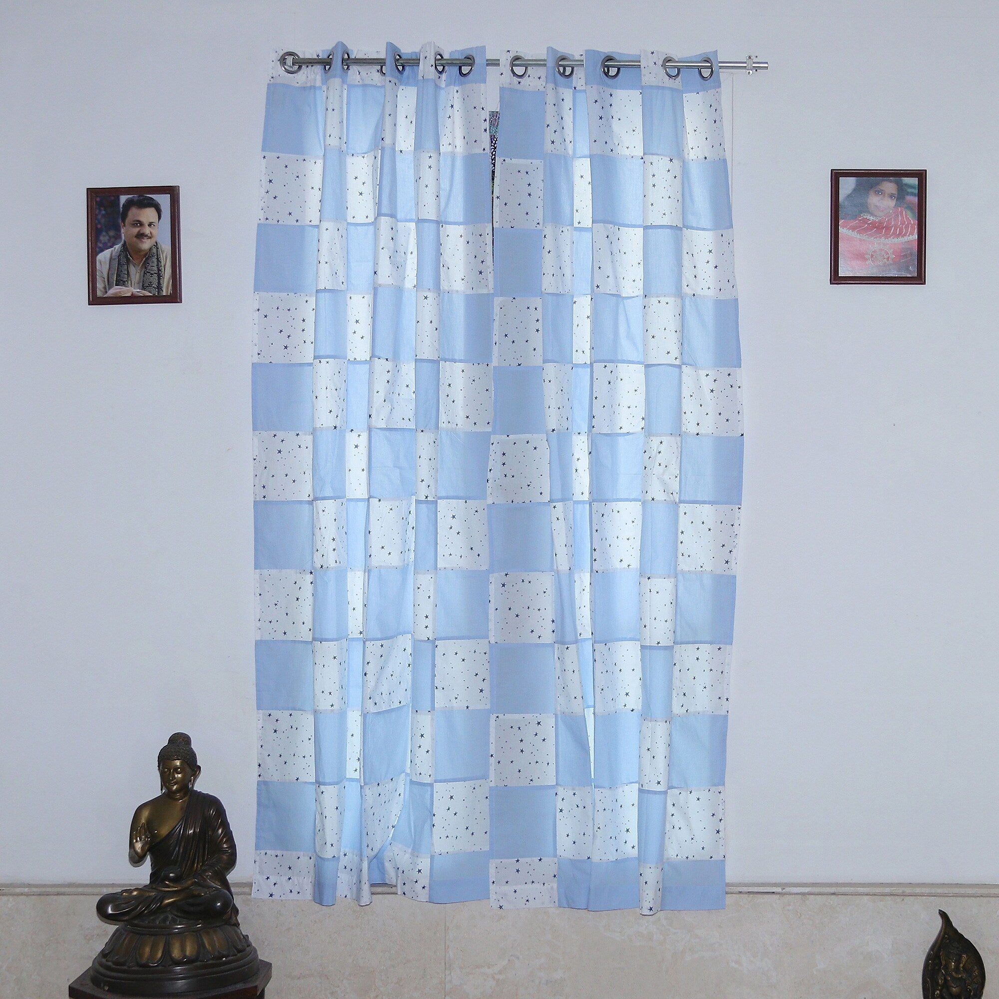 Novica Handmade Checkered Stars Cotton Curtains (Pair)