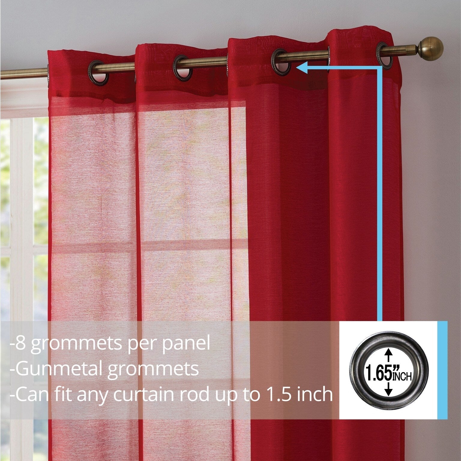 HLC.me 2 Piece Semi Sheer Voile Window Curtain Drapes Grommet Top Panels Bedroom, Living Room - Set of 2 panels