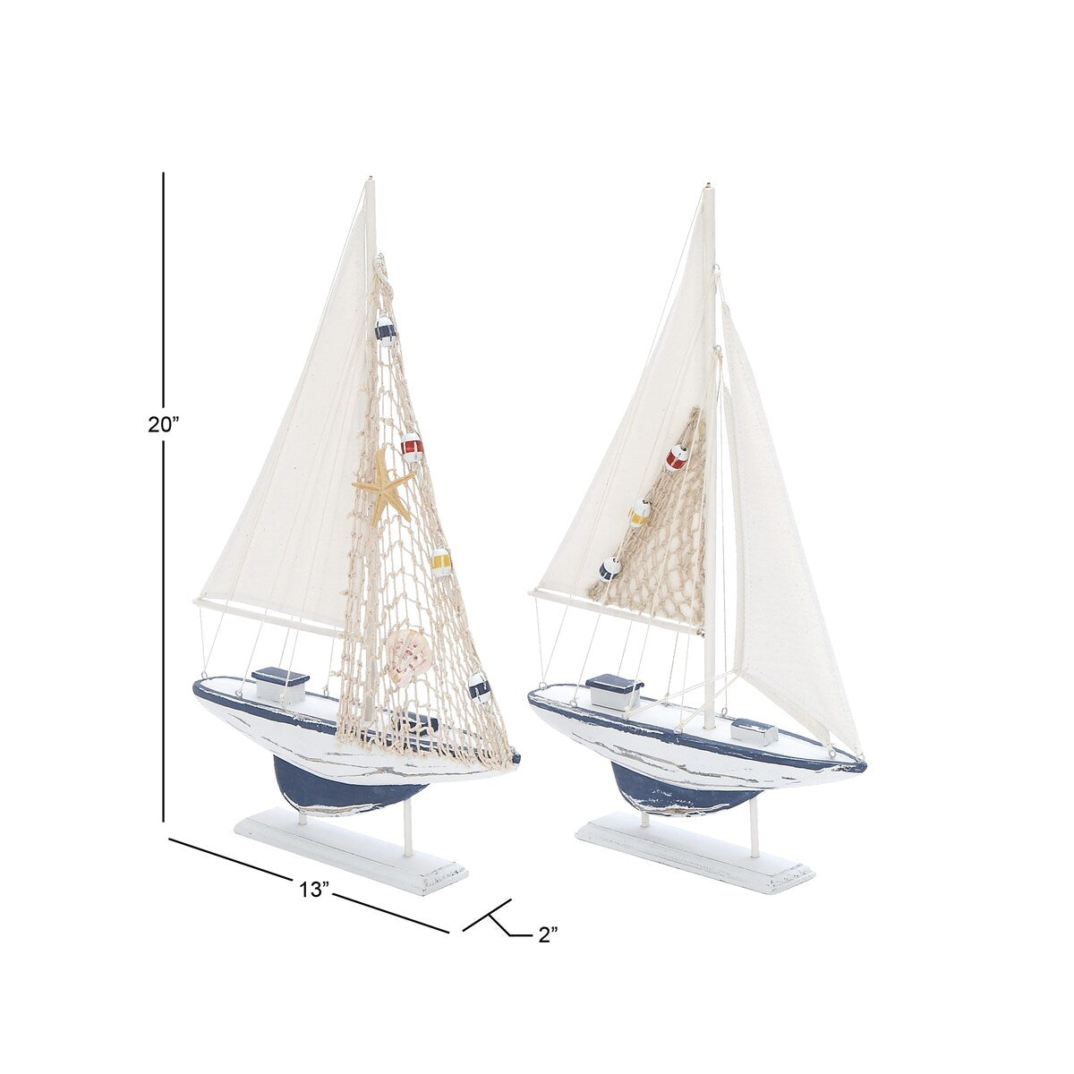 Wood Sail Boat Handmade Decorative Sculpture - Set of 2 White - Roche River Decor