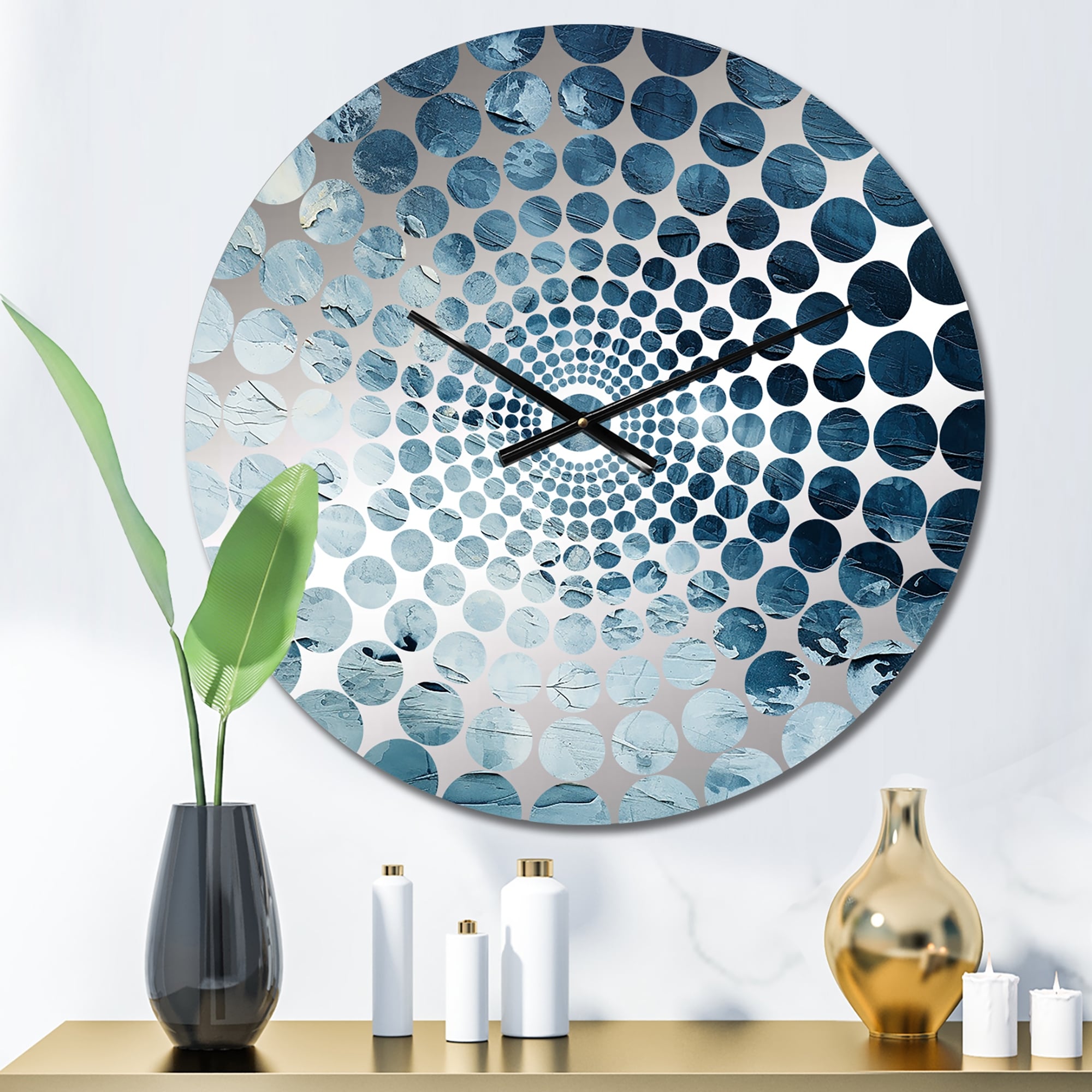 Designart White And Blue Abstract Element Fight II Abstract Shapes Clocks Modern Oversized Wall Clocks For Entryway