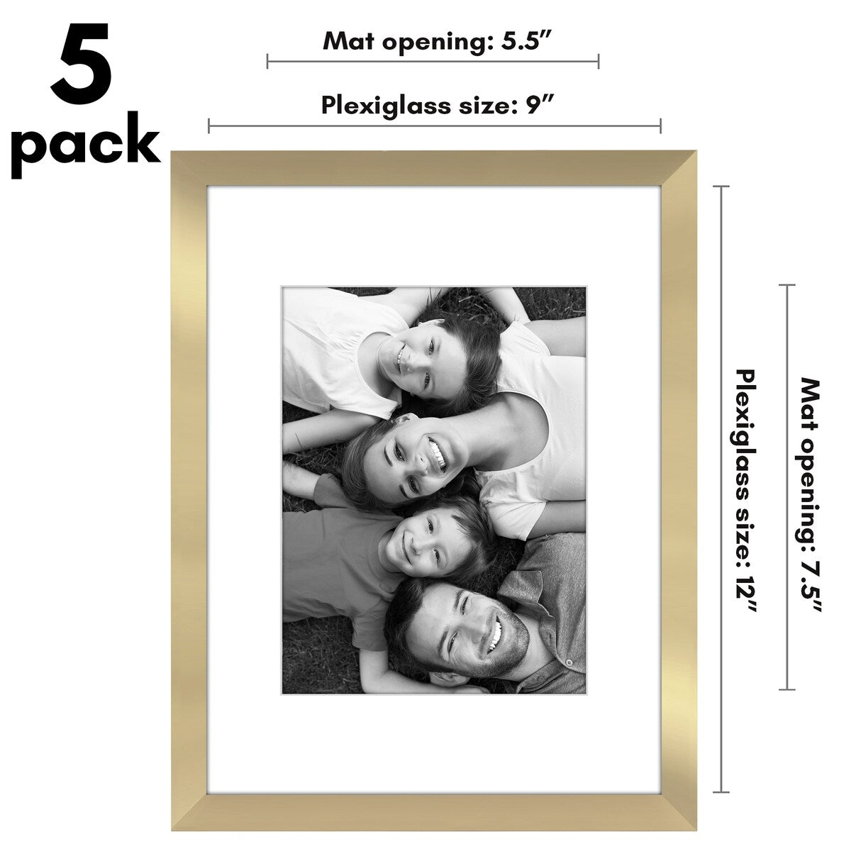 Americanflat 5 Pack of Picture Frames with Mat - Plexiglass Cover