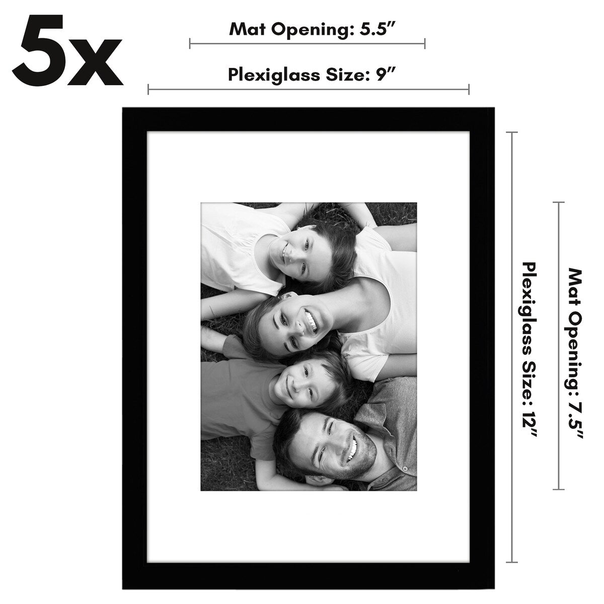 Americanflat 5 Pack of Picture Frames with Mat - Plexiglass Cover