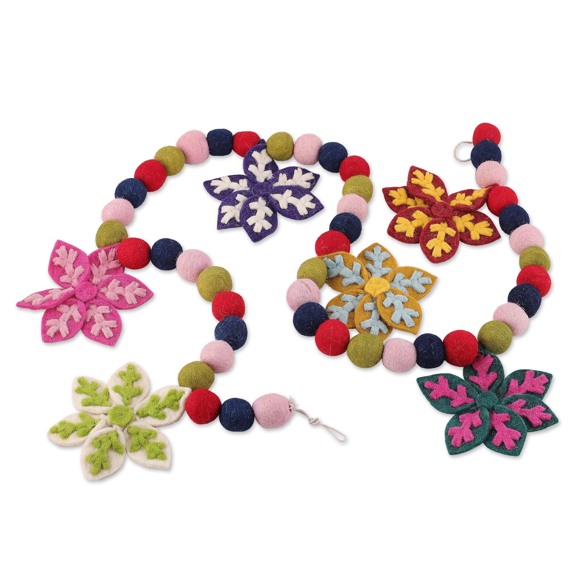 Novica Handmade Snowflake Party Wool Felt Garland - Multi