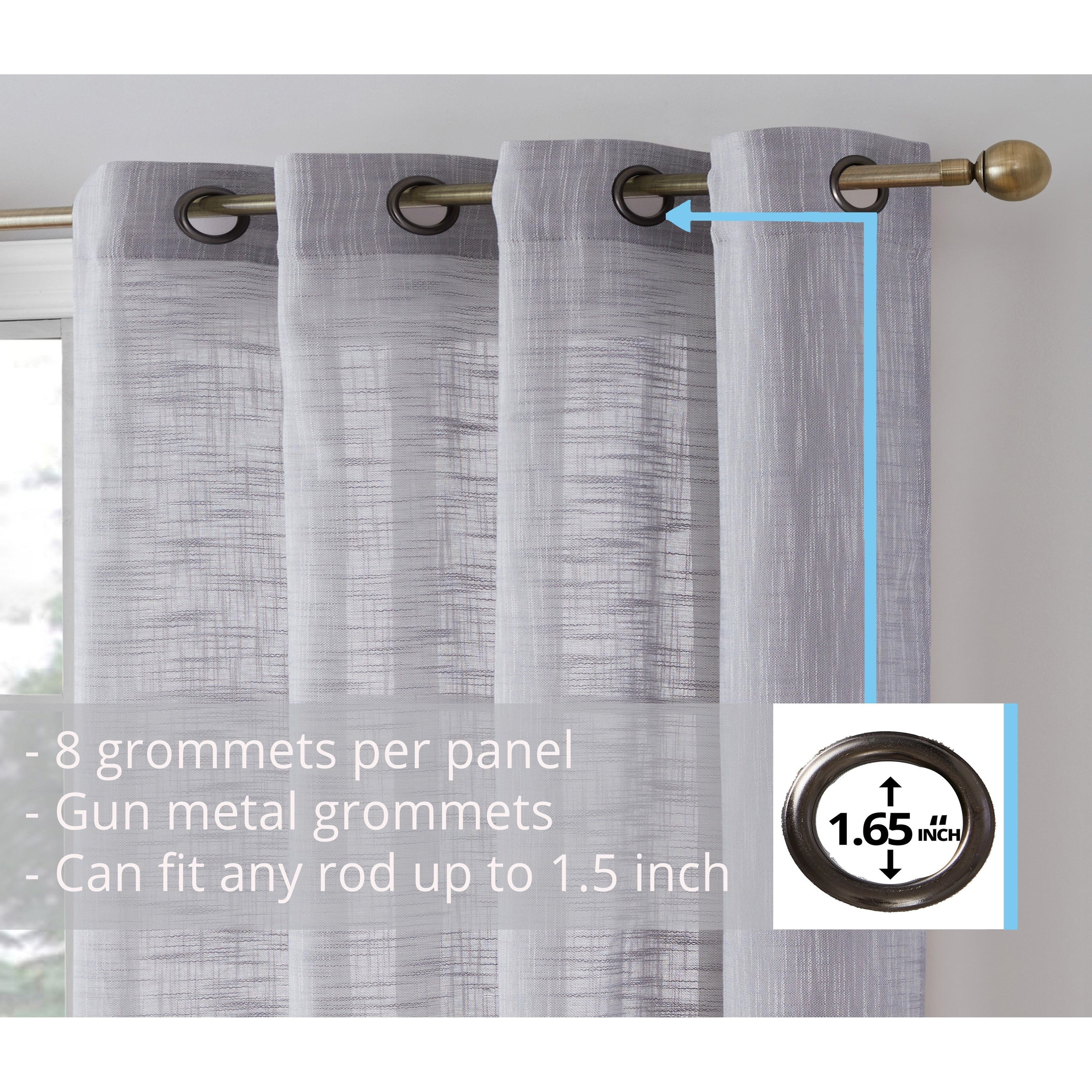 HLC.me Madison Faux Linen Textured Sheer Privacy Sun Light Filtering Window Grommet Thick Curtains Panels, Set of 2