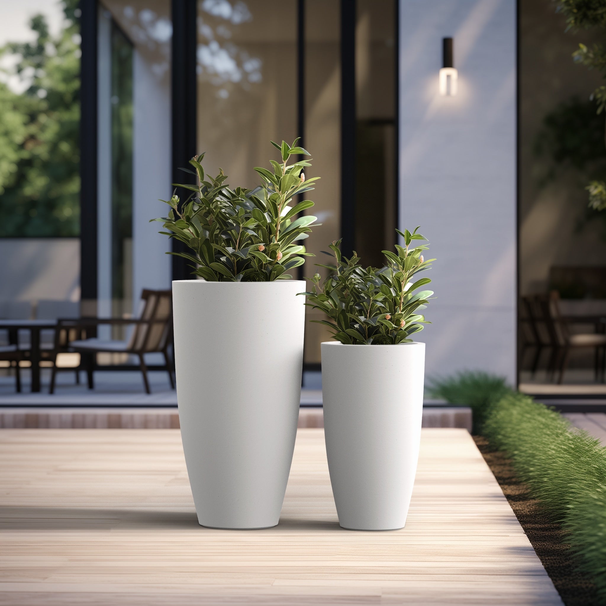 Tall Concrete Round Plant Pots / Large Indoor and Outdoor flower Planters