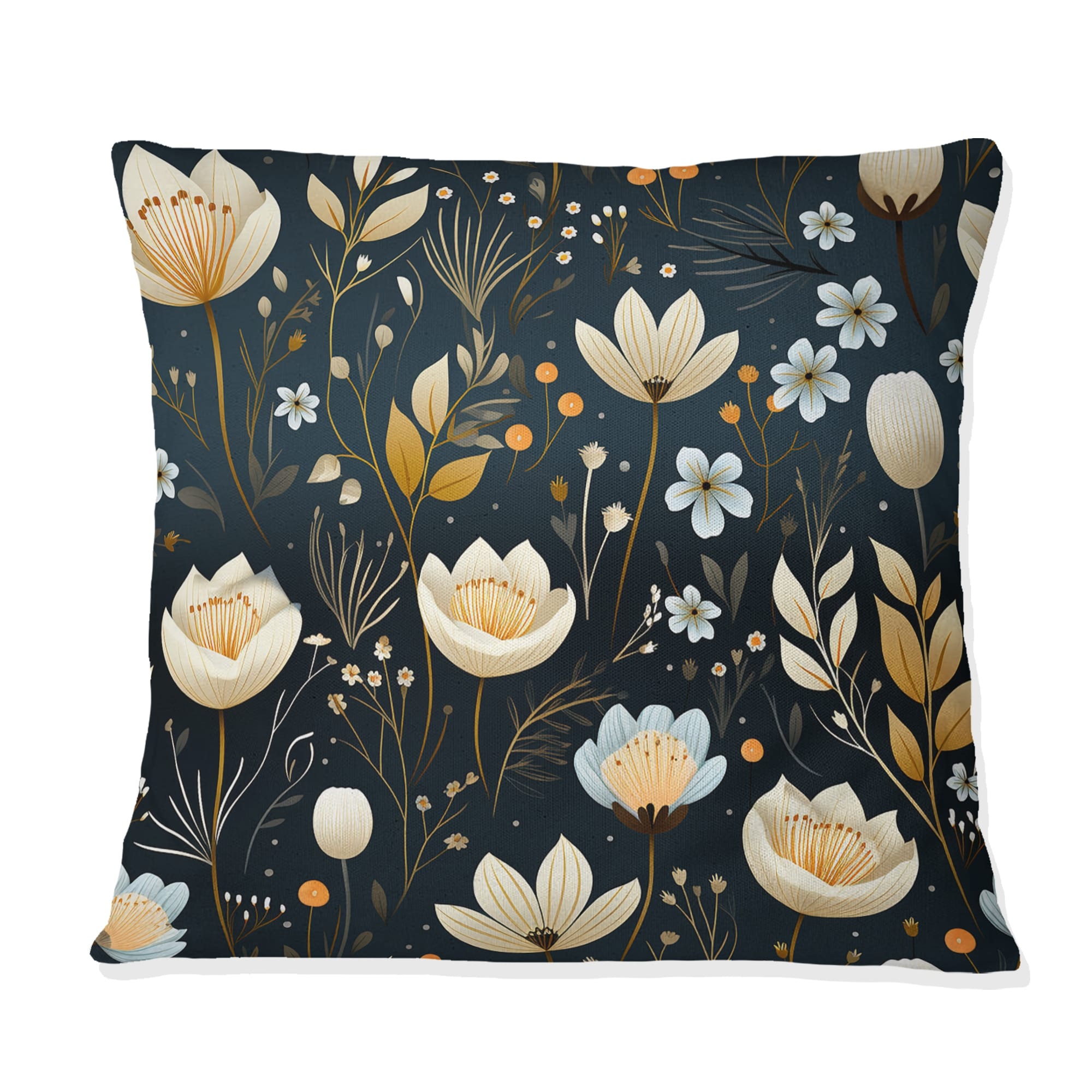 Designart Dark Blue And White Allure Daffodil Pattern III Floral Printed Throw Pillow