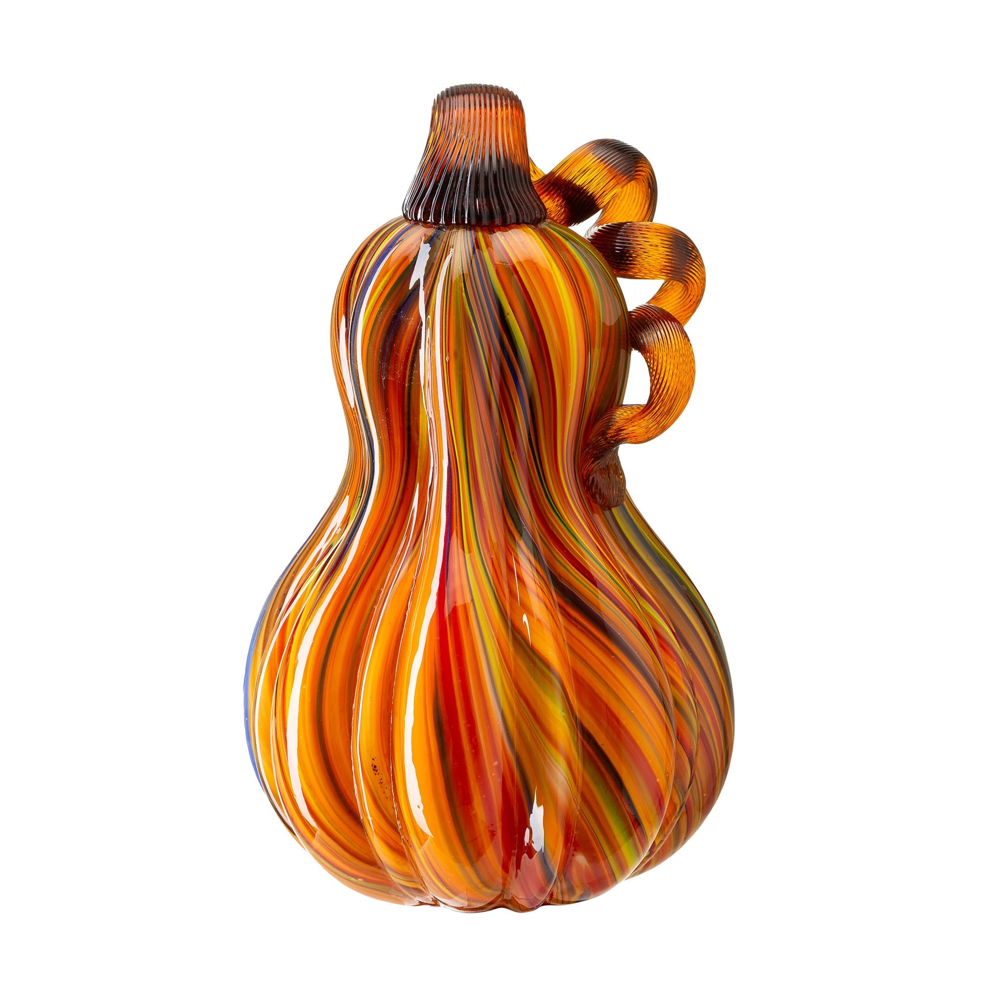 Glitzhome Handblown Multi Striped Fall Harvest Glass Pumpkins Thanksgiving Gift