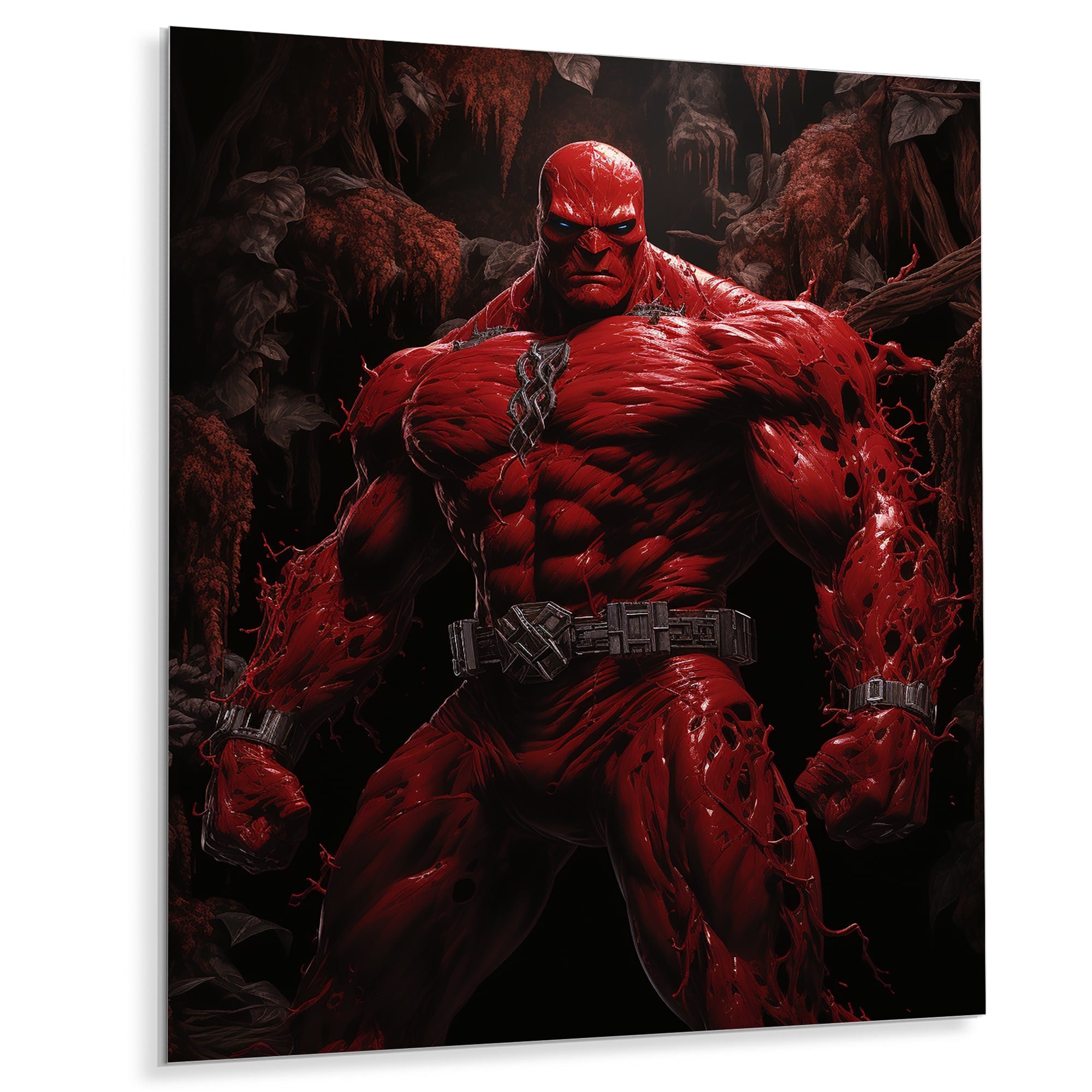 Designart Red Blood Giant Superhero I Giants Metal Wall Art - Red Metal Wall Décor Modern Metal Art Work